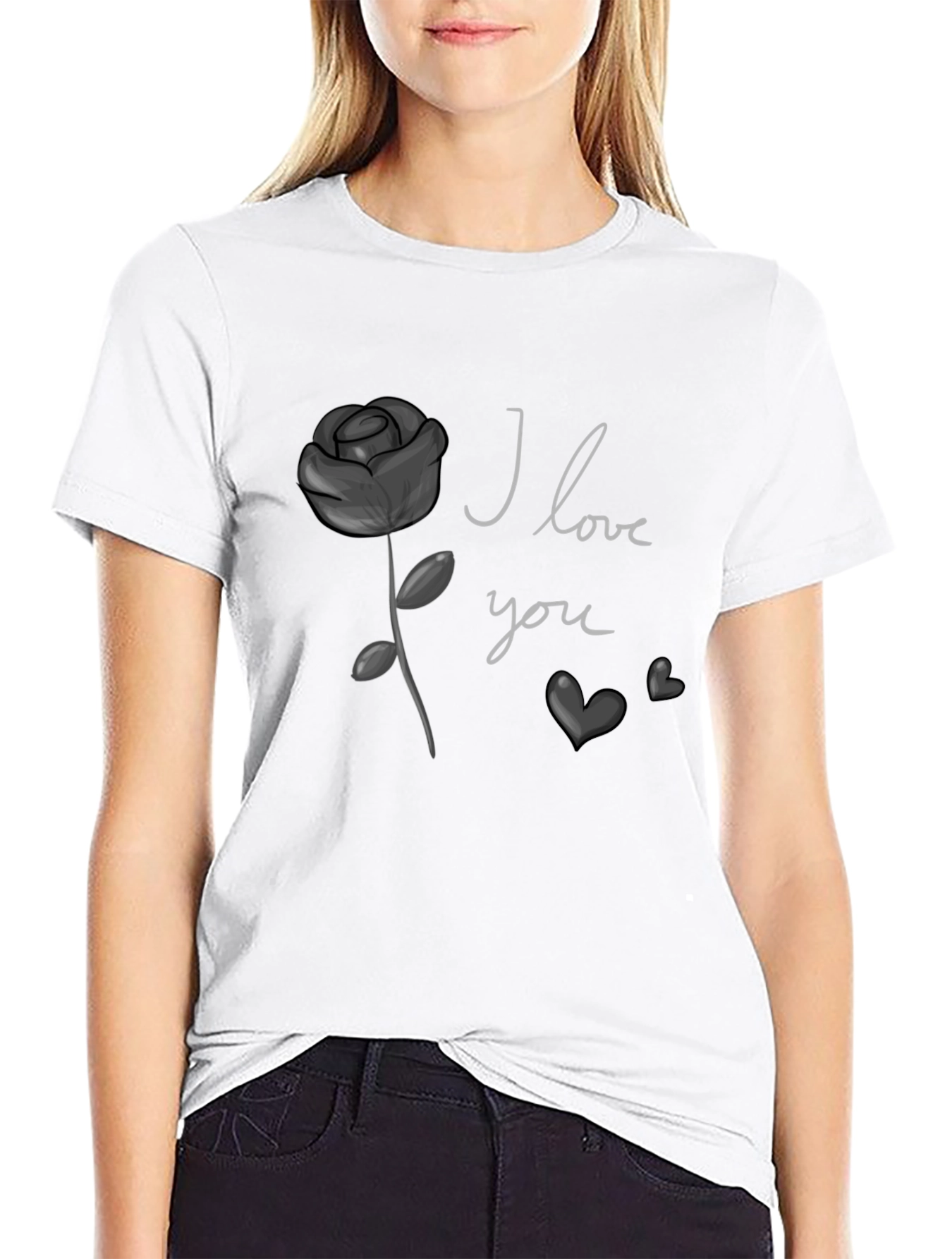 Black I Love You Rose Graphic Tee - Black view 9