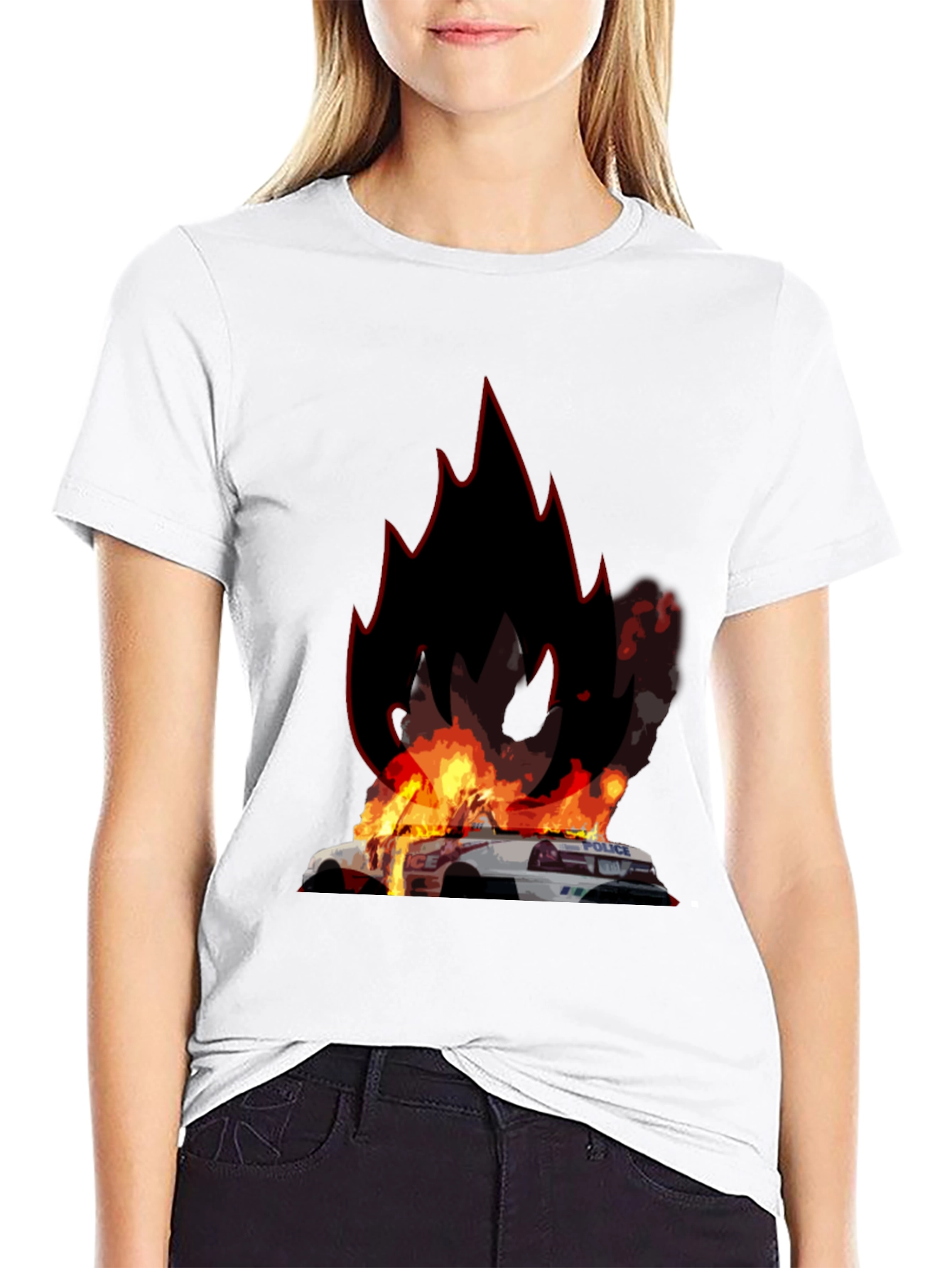 Black Burning Police Car T-Shirt - Bold Graphic Tee view 9
