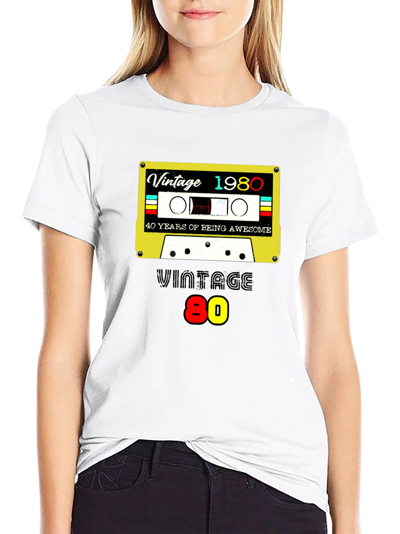 Black Vintage 1980 Cassette Tape Graphic T-Shirt view 9