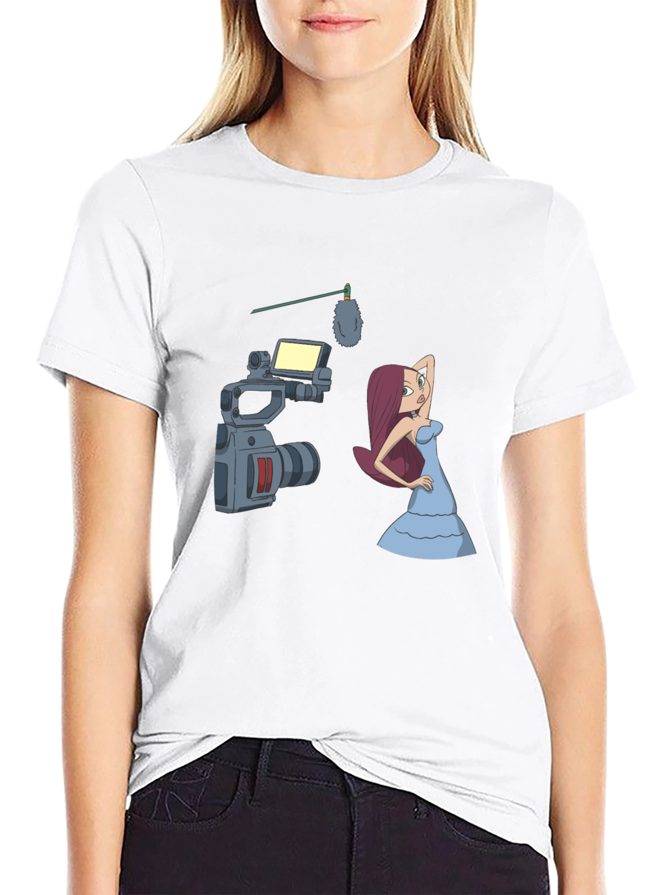 Black Cartoon Film Shoot T-Shirt - Black Cotton Blend view 9