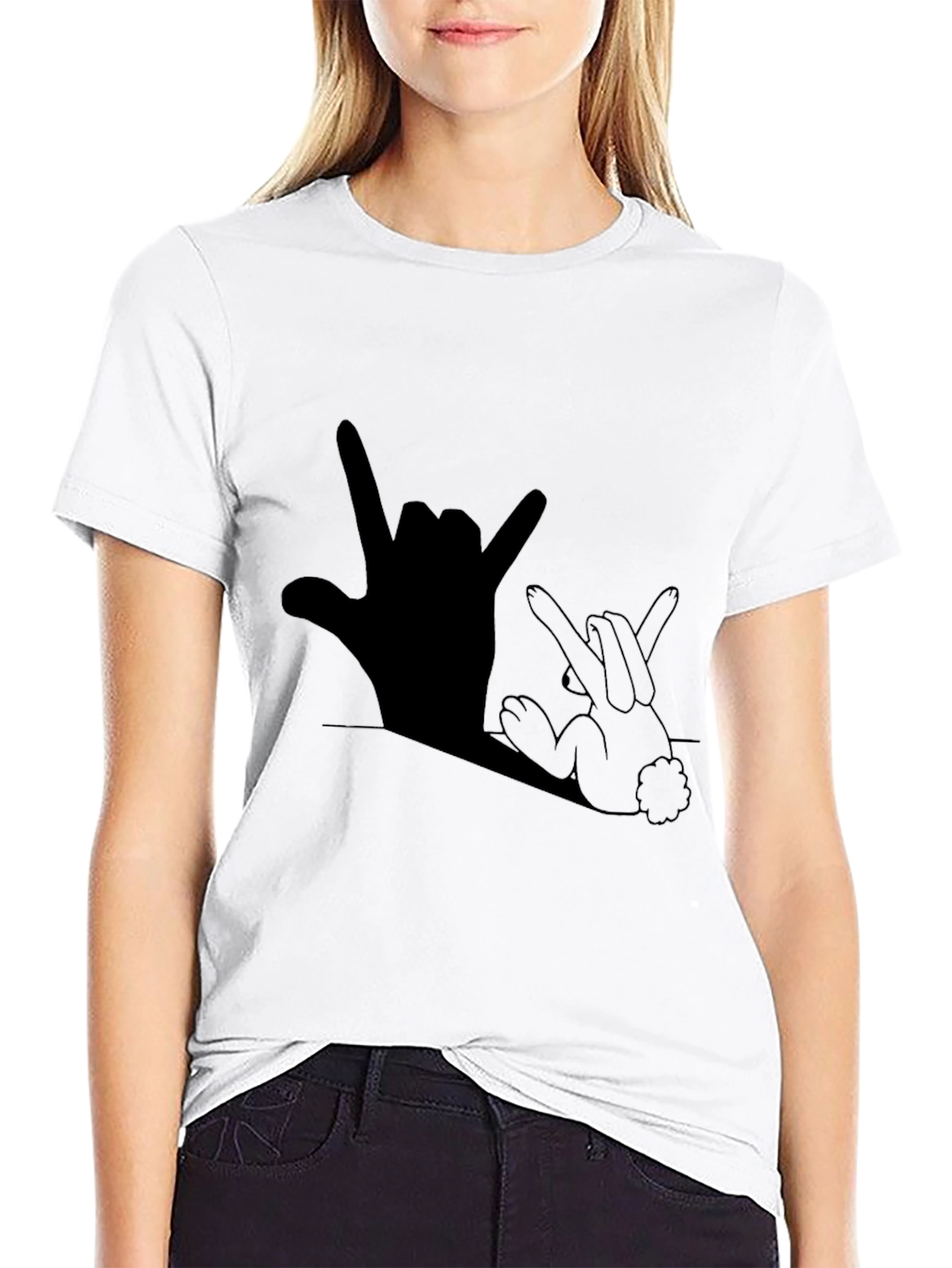 Black Rock On Bunny Shadow Graphic T-Shirt view 9