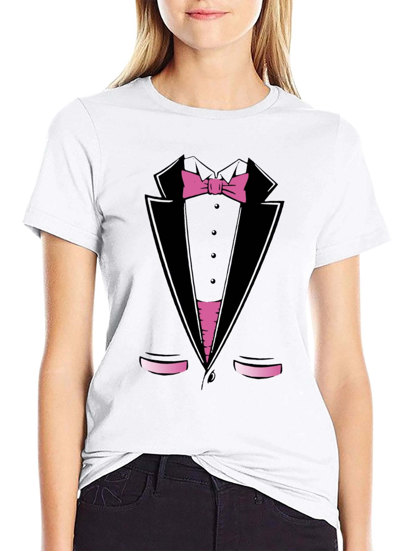 Black Tuxedo Print T-Shirt - Funny Dress Up Tee view 9