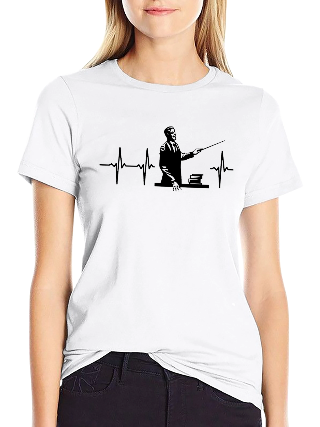 Black Teacher Heartbeat T-Shirt - Black view 9