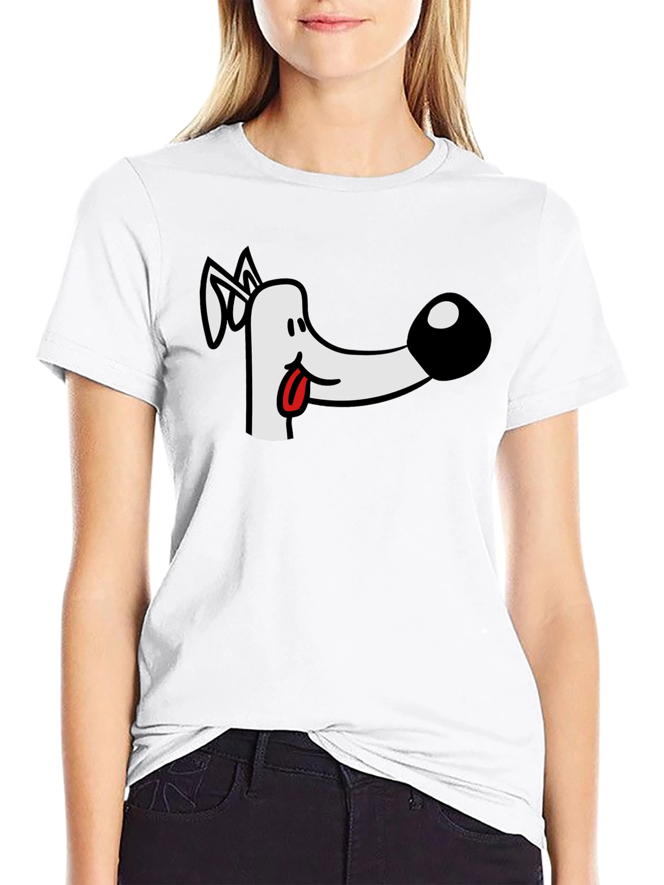Black Cartoon Dog Graphic Tee - Black Cotton T-Shirt view 9