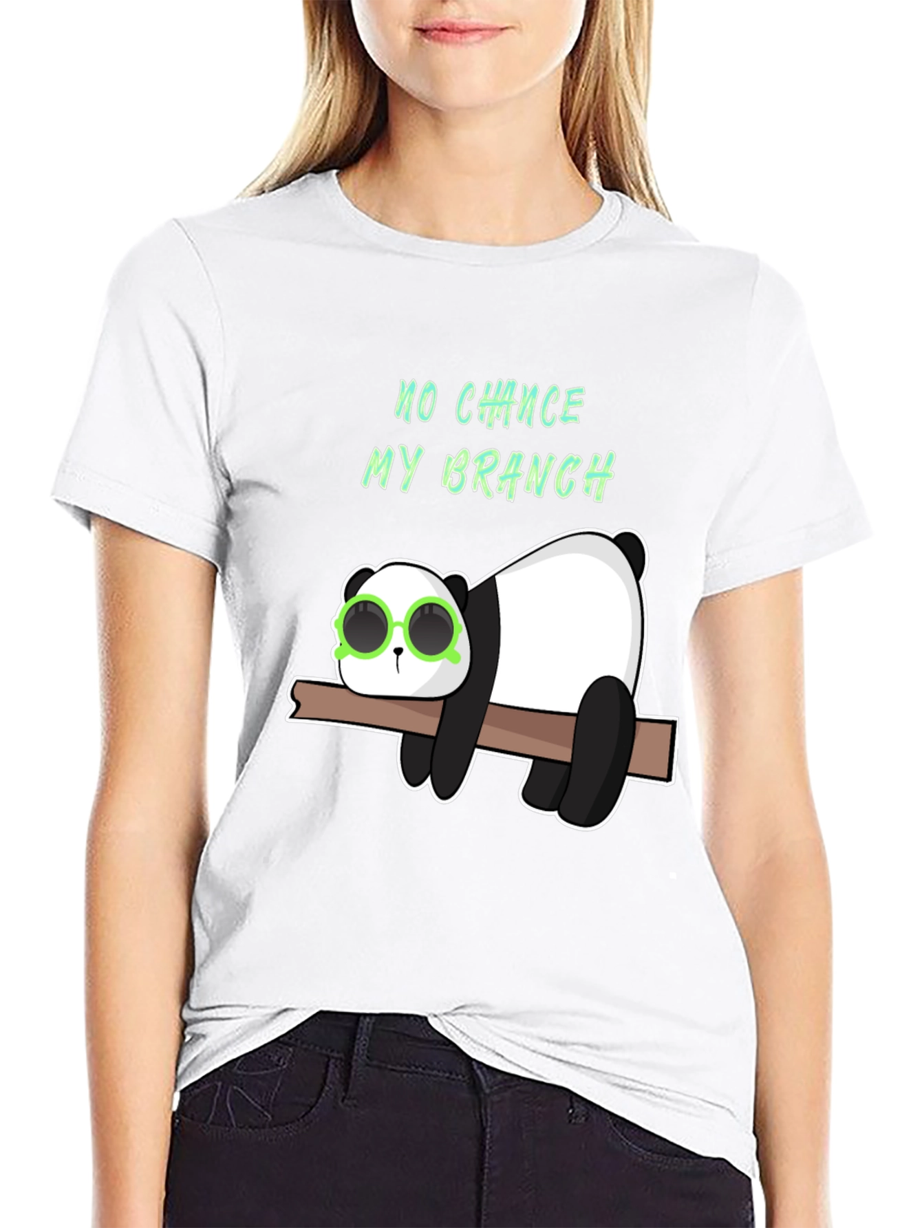 Black Lazy Panda on Branch Graphic T-Shirt view 9