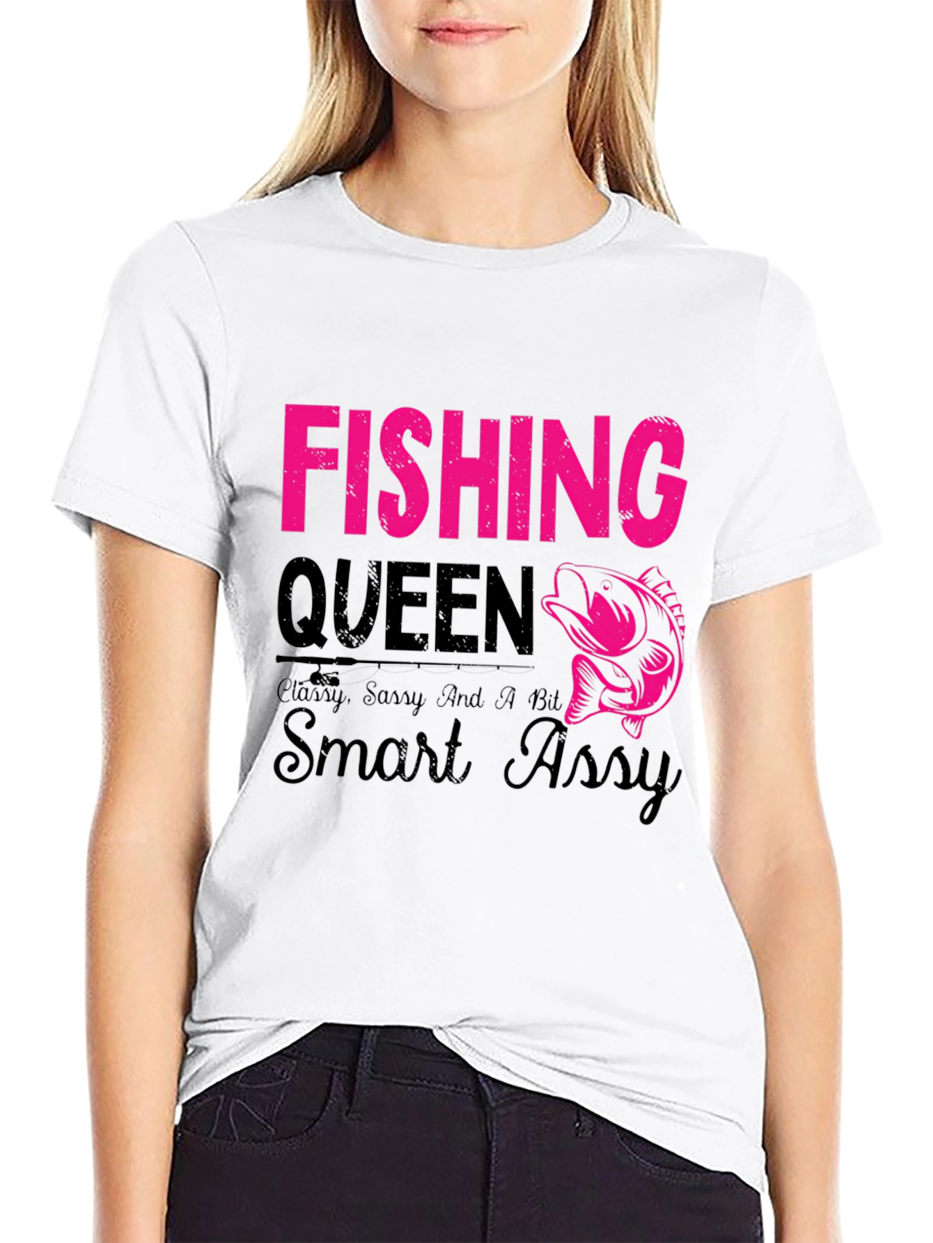 Black Fishing Queen T-Shirt - Classy, Sassy, Smart Assy view 9