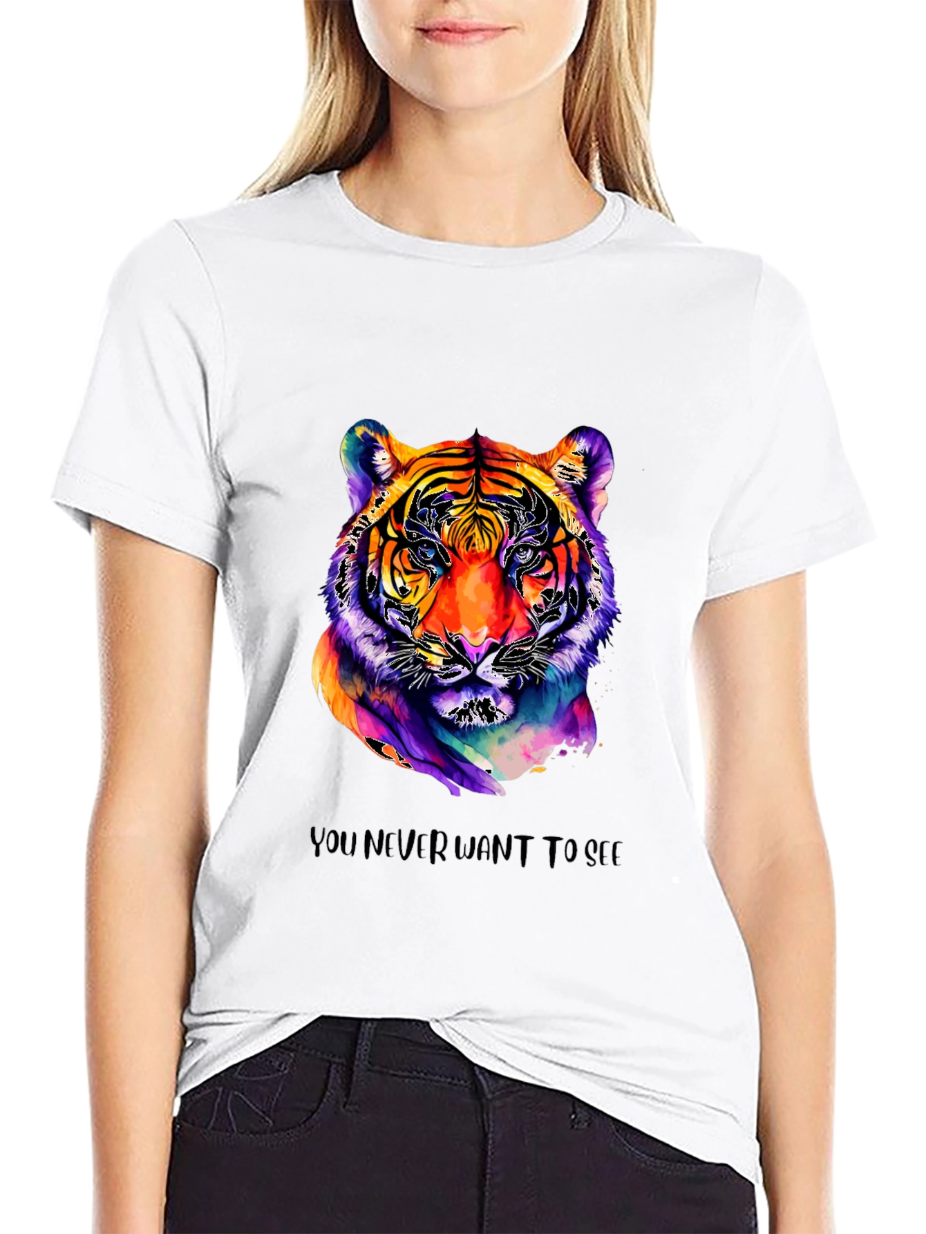 Black Vibrant Tiger Graphic Tee - Unique Artistic Design view 9