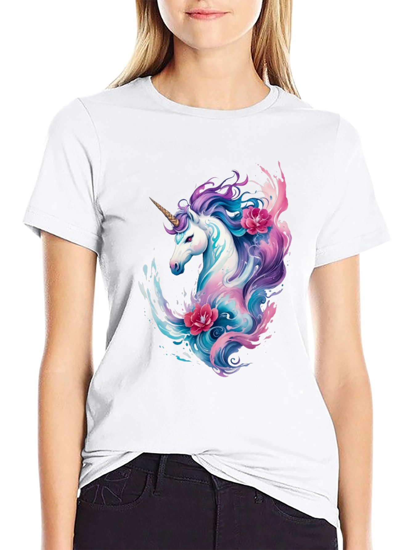 Black Unicorn Graphic Print T-Shirt view 9