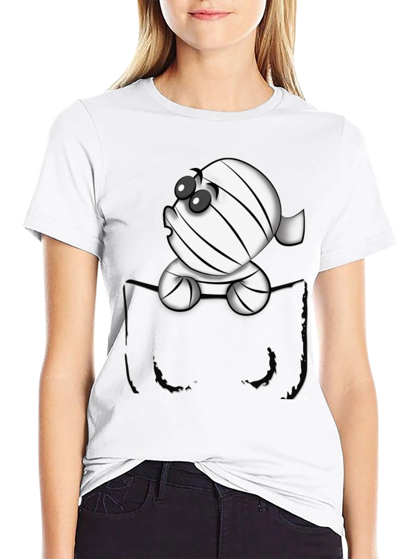 Black Cute Cartoon Mummy in Pocket T-Shirt view 9