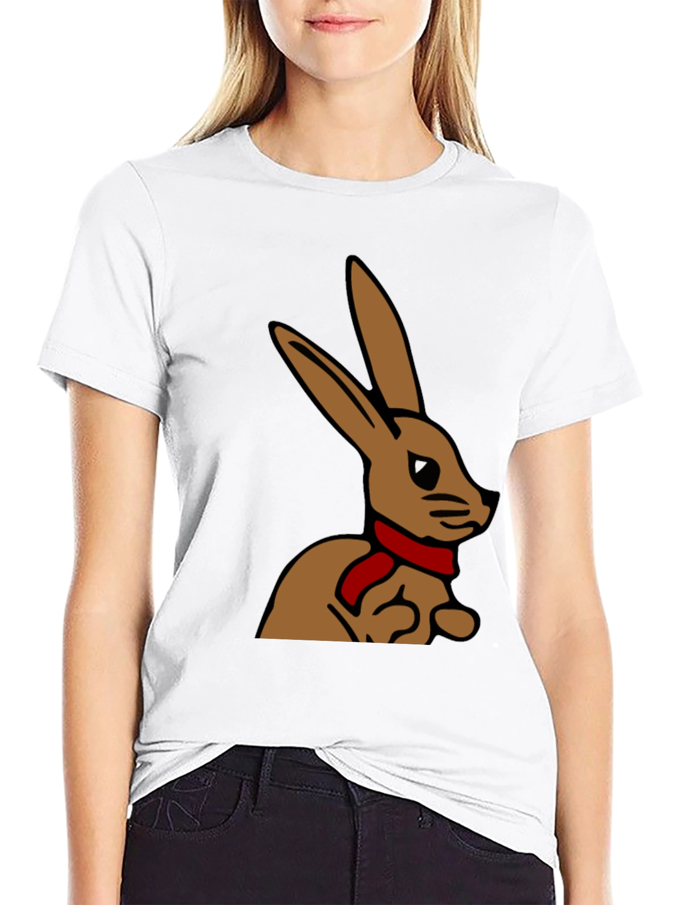 Black Rabbit T-Shirt - Cartoon Bunny with Scarf view 9