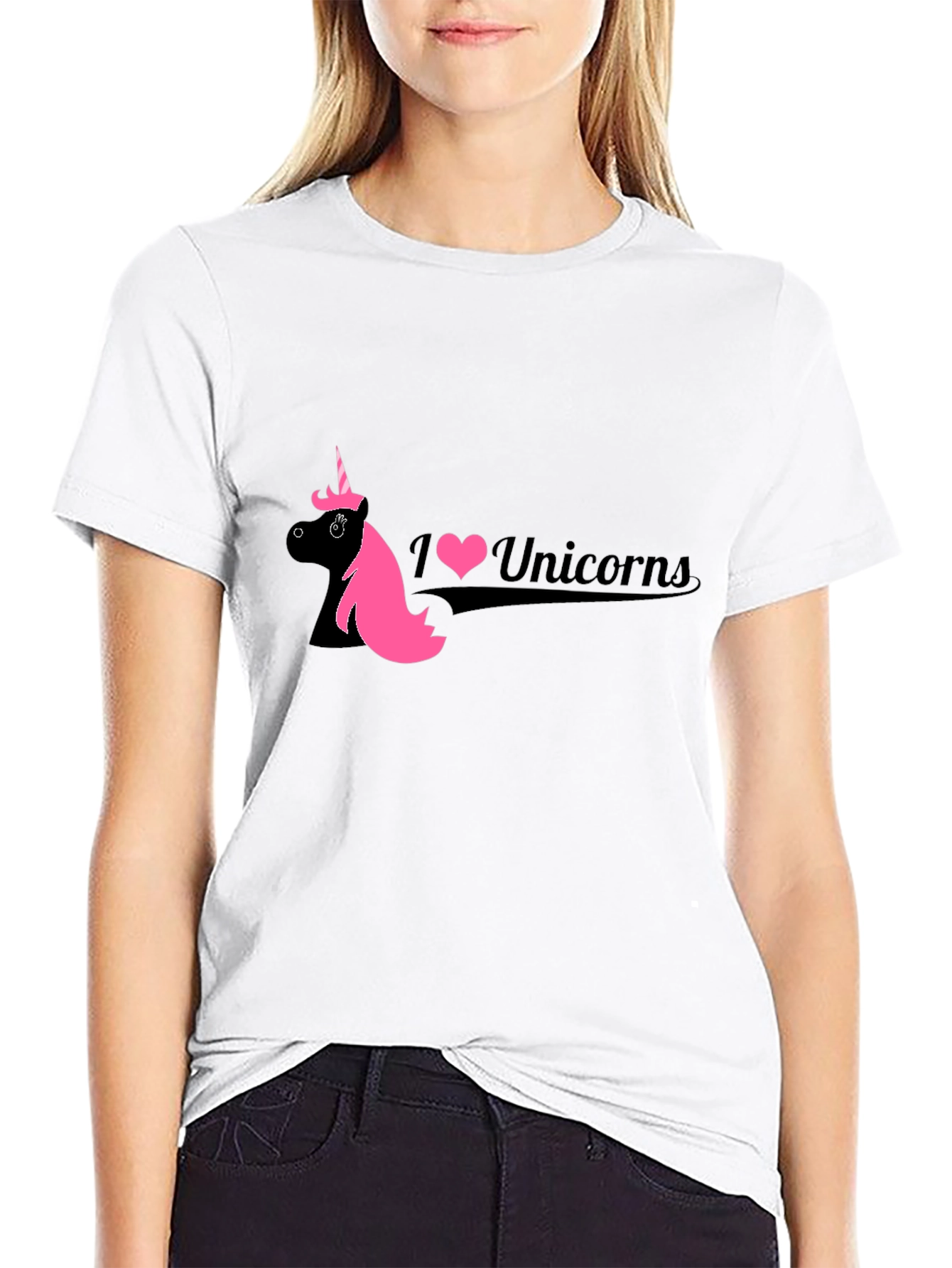 Black I Love Unicorns Black T-Shirt view 9