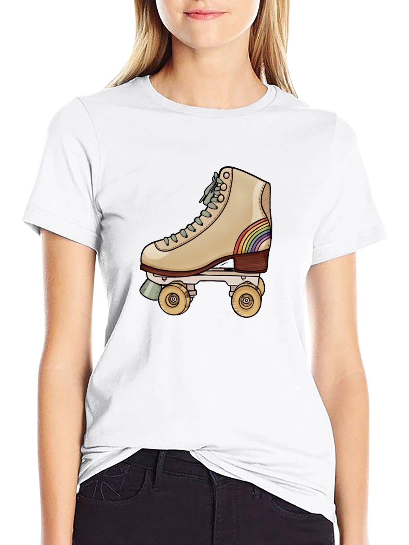 Black Retro Roller Skate Graphic Tee - Black Cotton Blend view 9