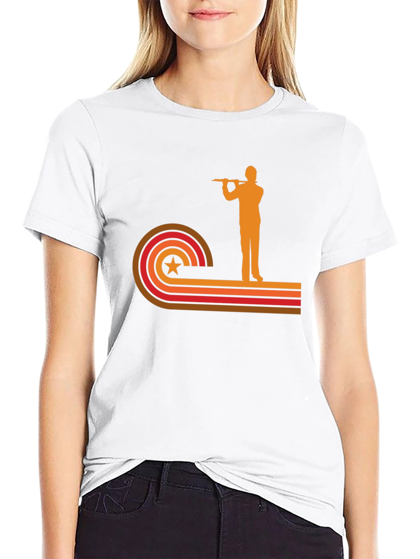Black Retro Flute Player Graphic Tee view 9