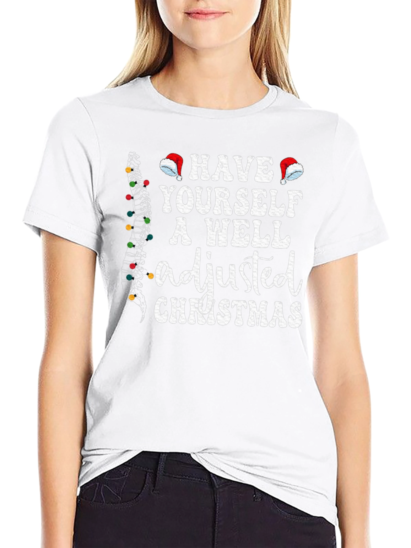 Black Chiropractor Holiday T-Shirt - Adjusted Christmas Tee view 9
