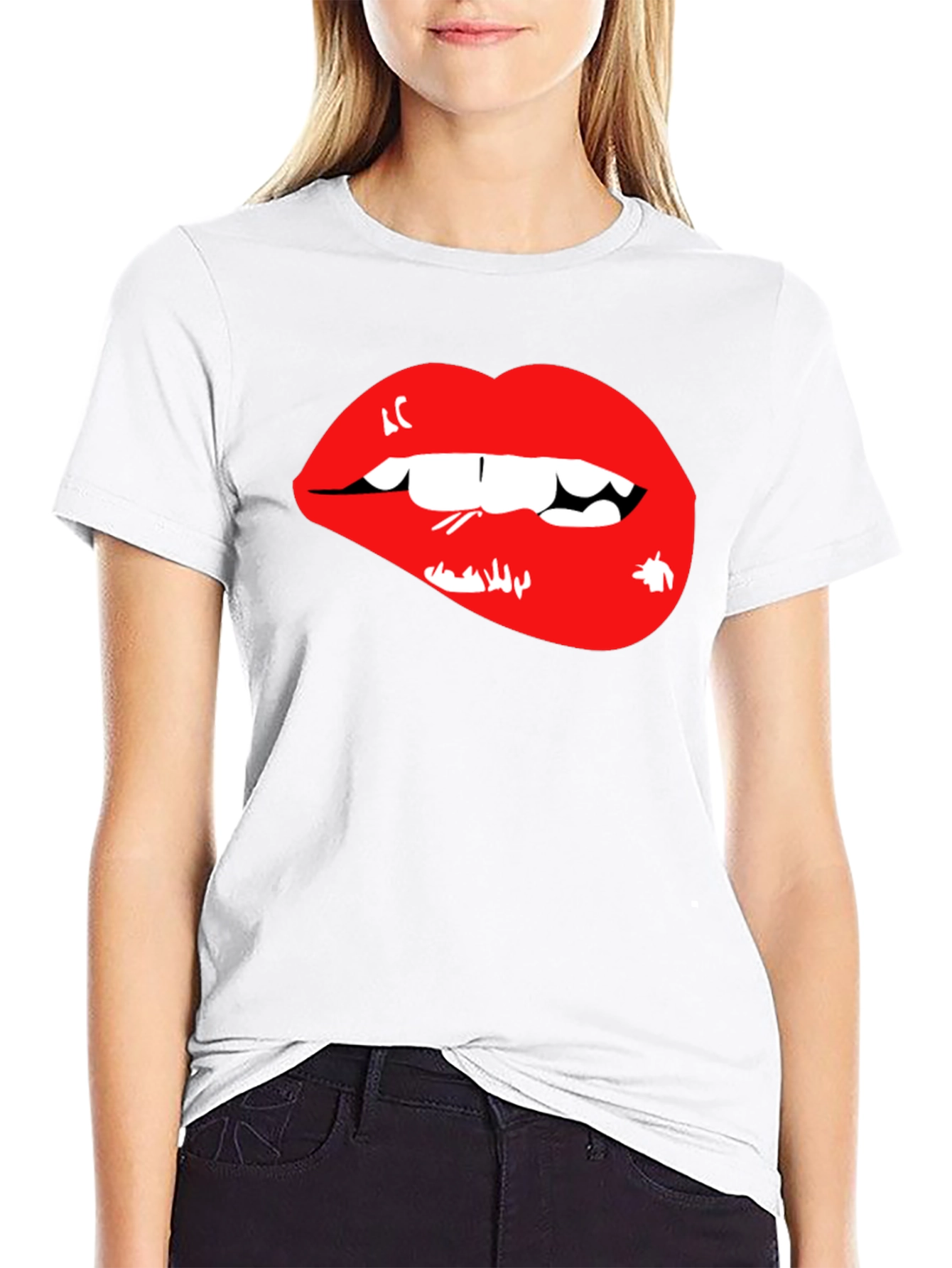 Black Red Lips Graphic Black T-Shirt view 9