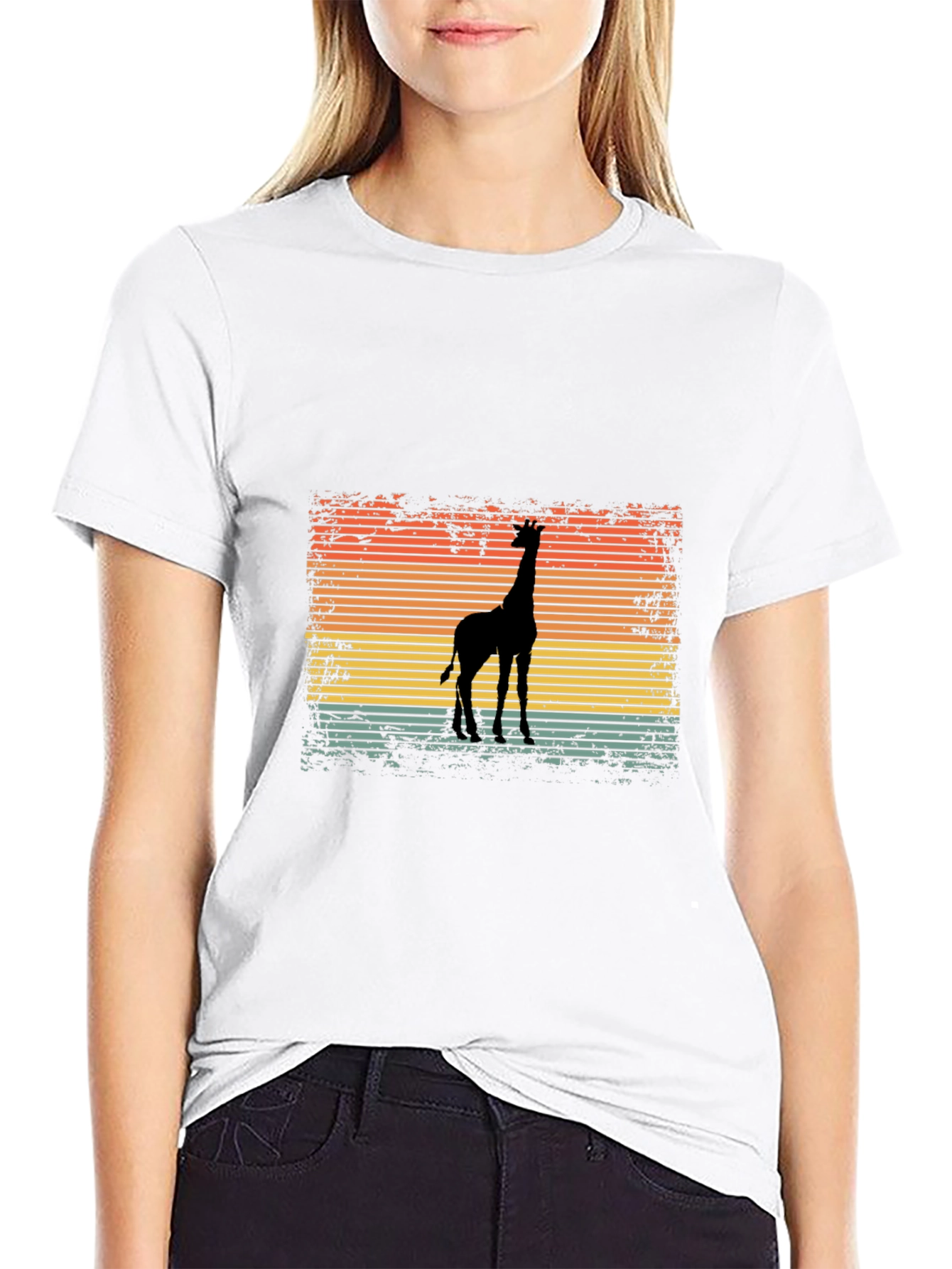 Black Retro Giraffe Sunset Graphic T-Shirt view 9