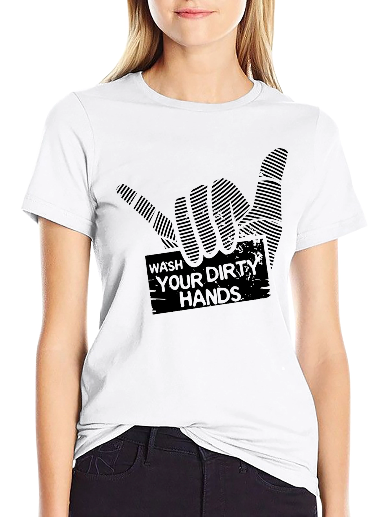 Black Wash Your Dirty Hands Graphic T-Shirt view 9