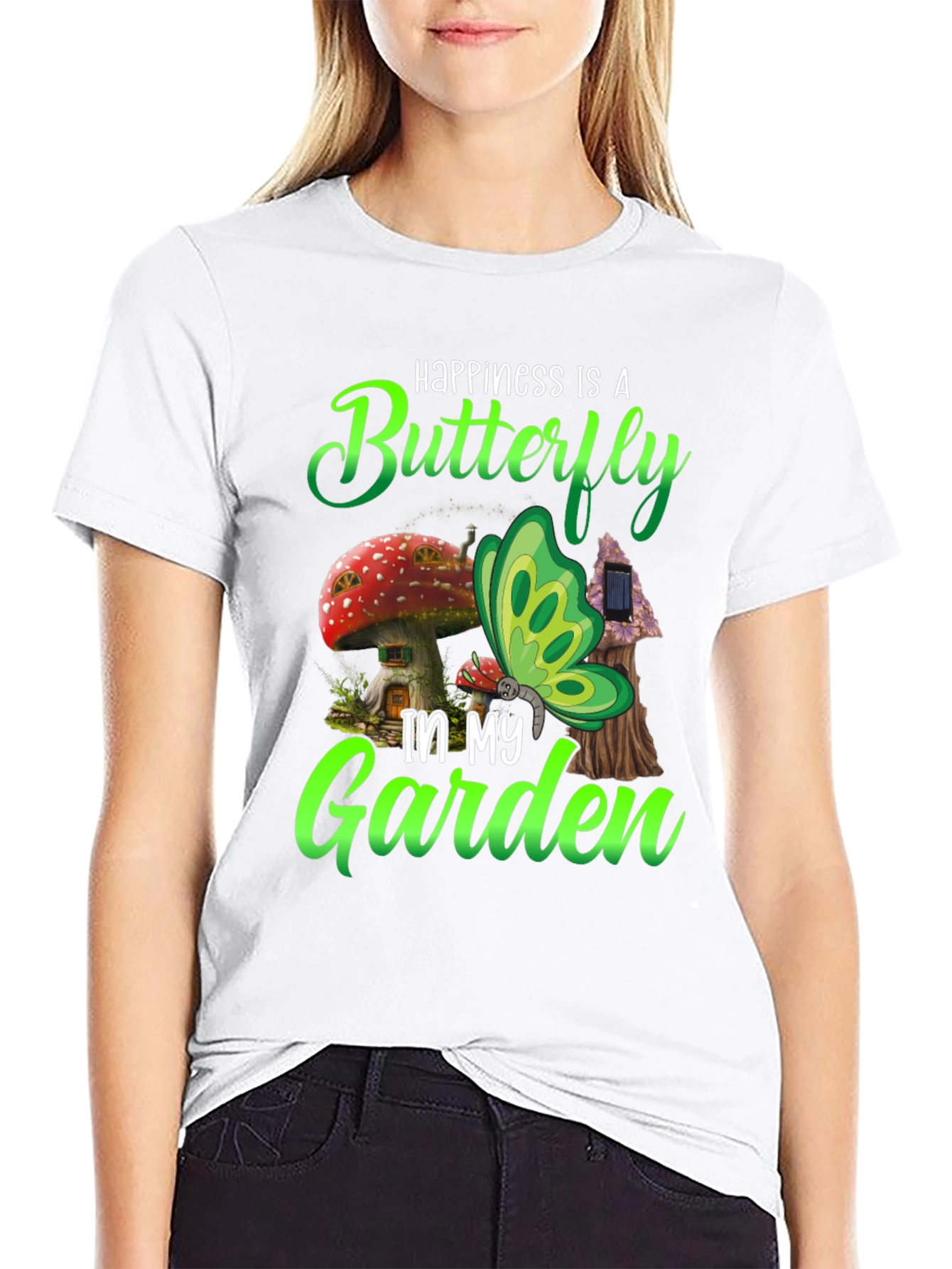 Black Happiness Butterfly Garden Black T-Shirt view 9