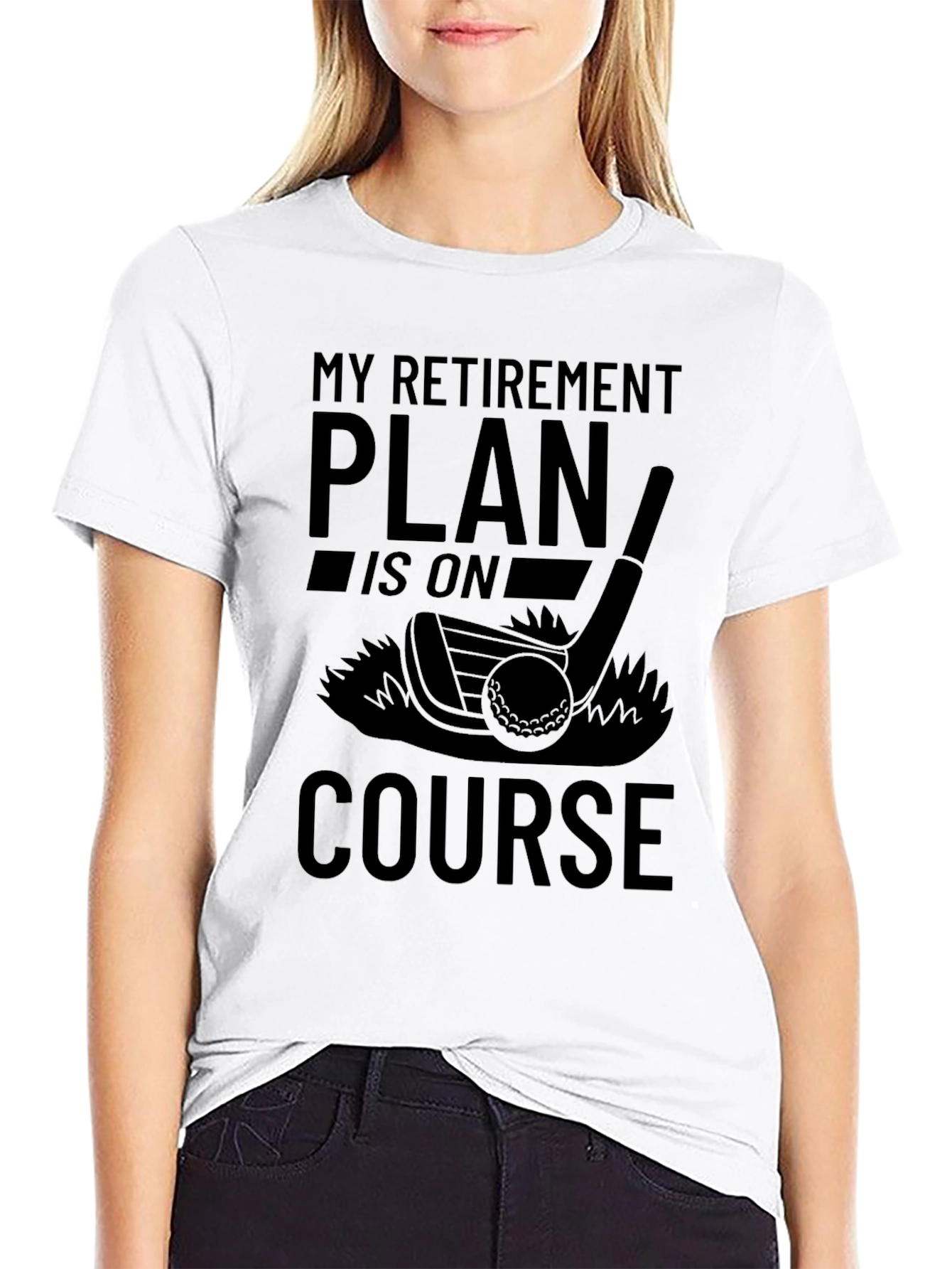 Black Retirement Plan Golf T-Shirt - On Course view 9