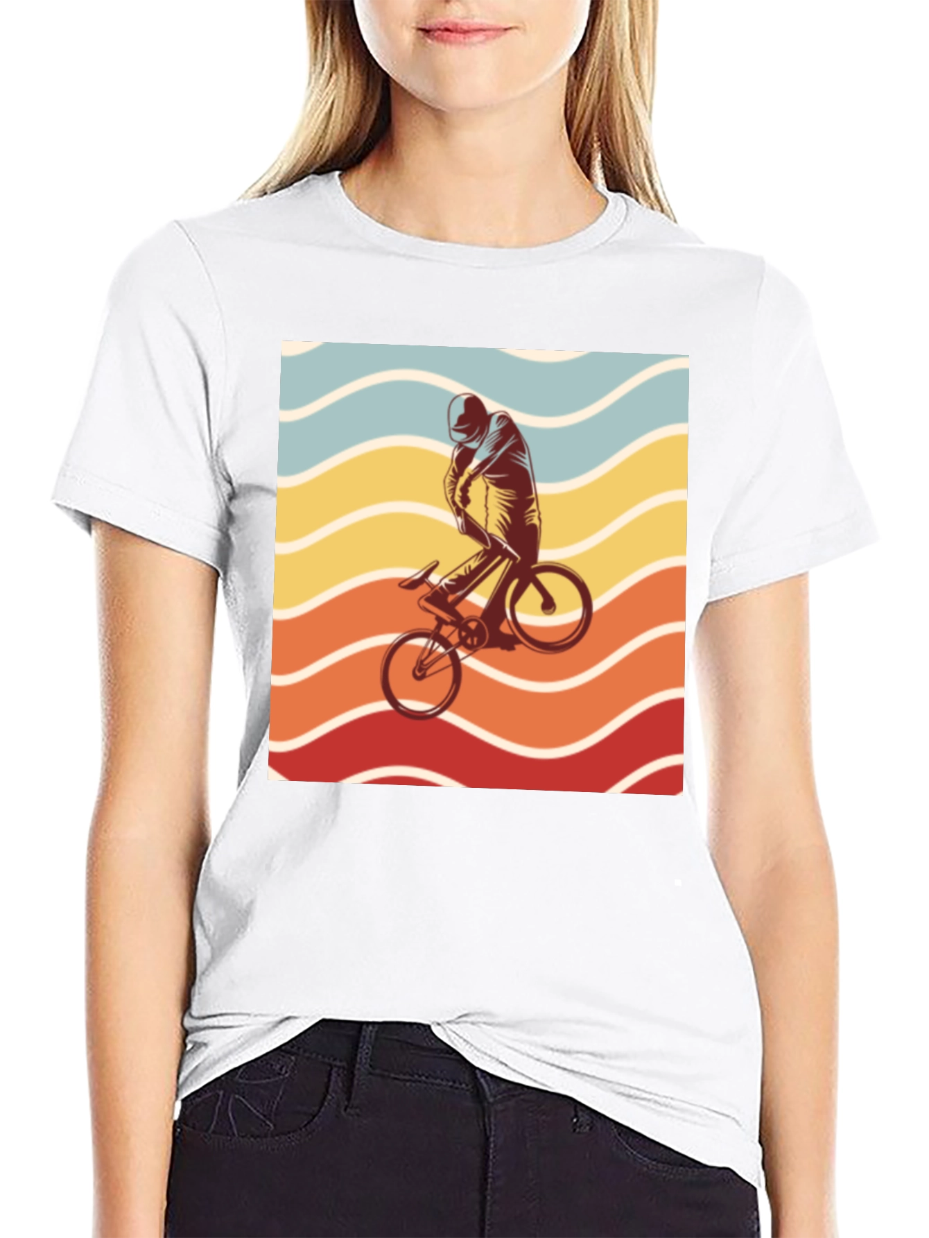 Black Retro Sunset Cyclist Graphic Tee - Black view 9