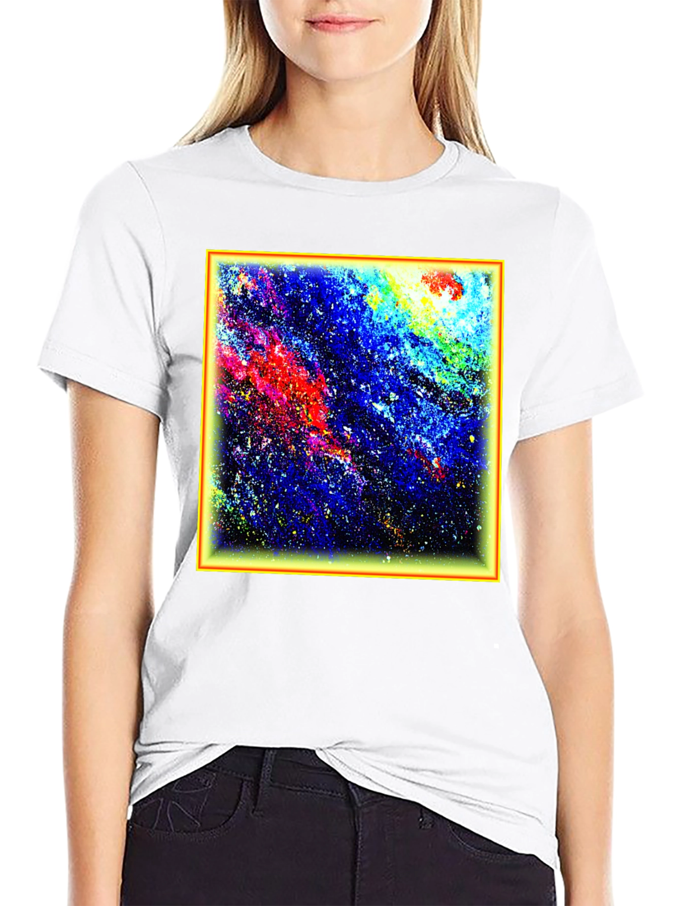 Black Abstract Art T-Shirt - Colorful Galaxy Design view 9