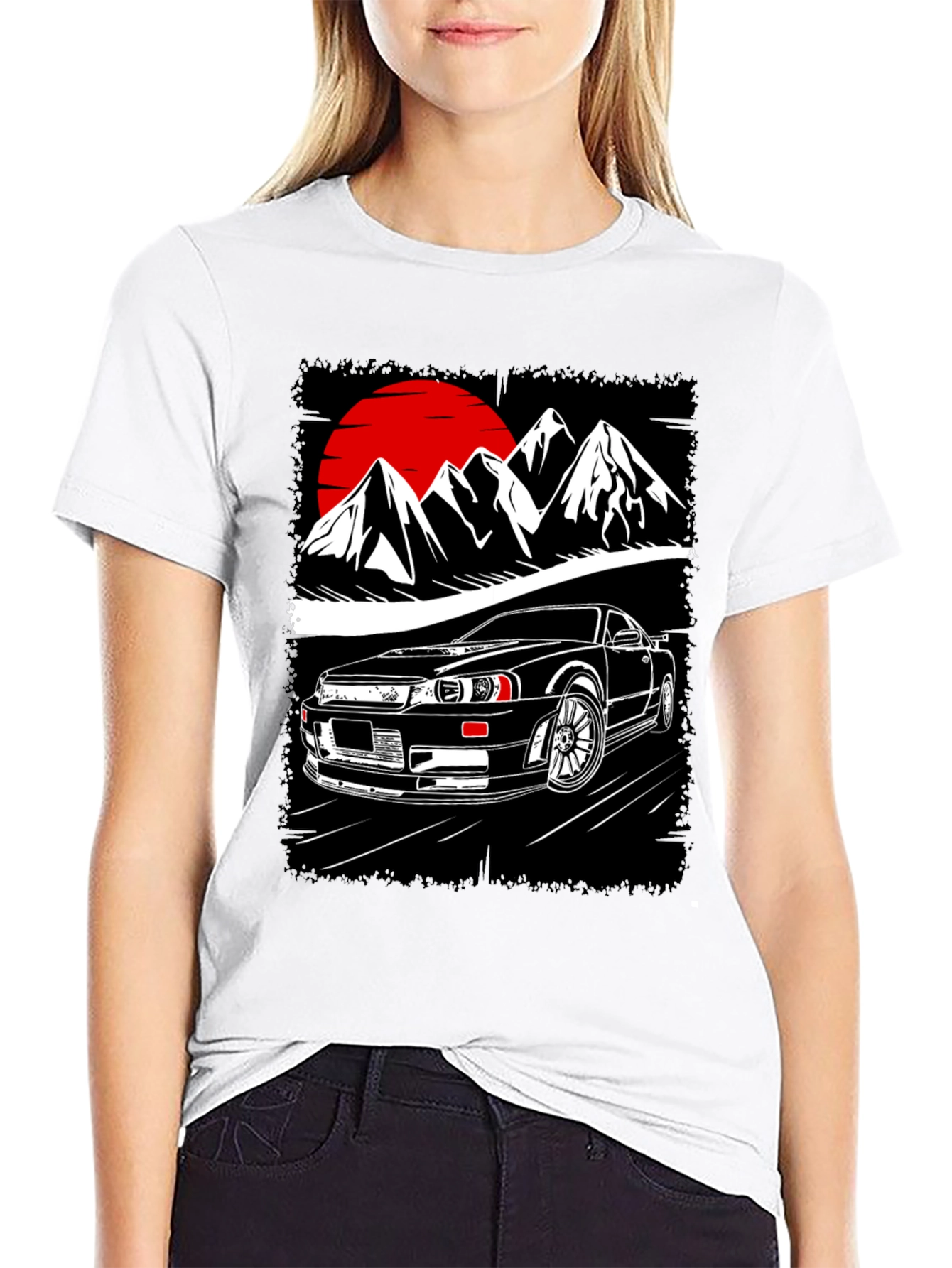 Black Car & Mountain Graphic Tee - Black Cotton T-Shirt view 9