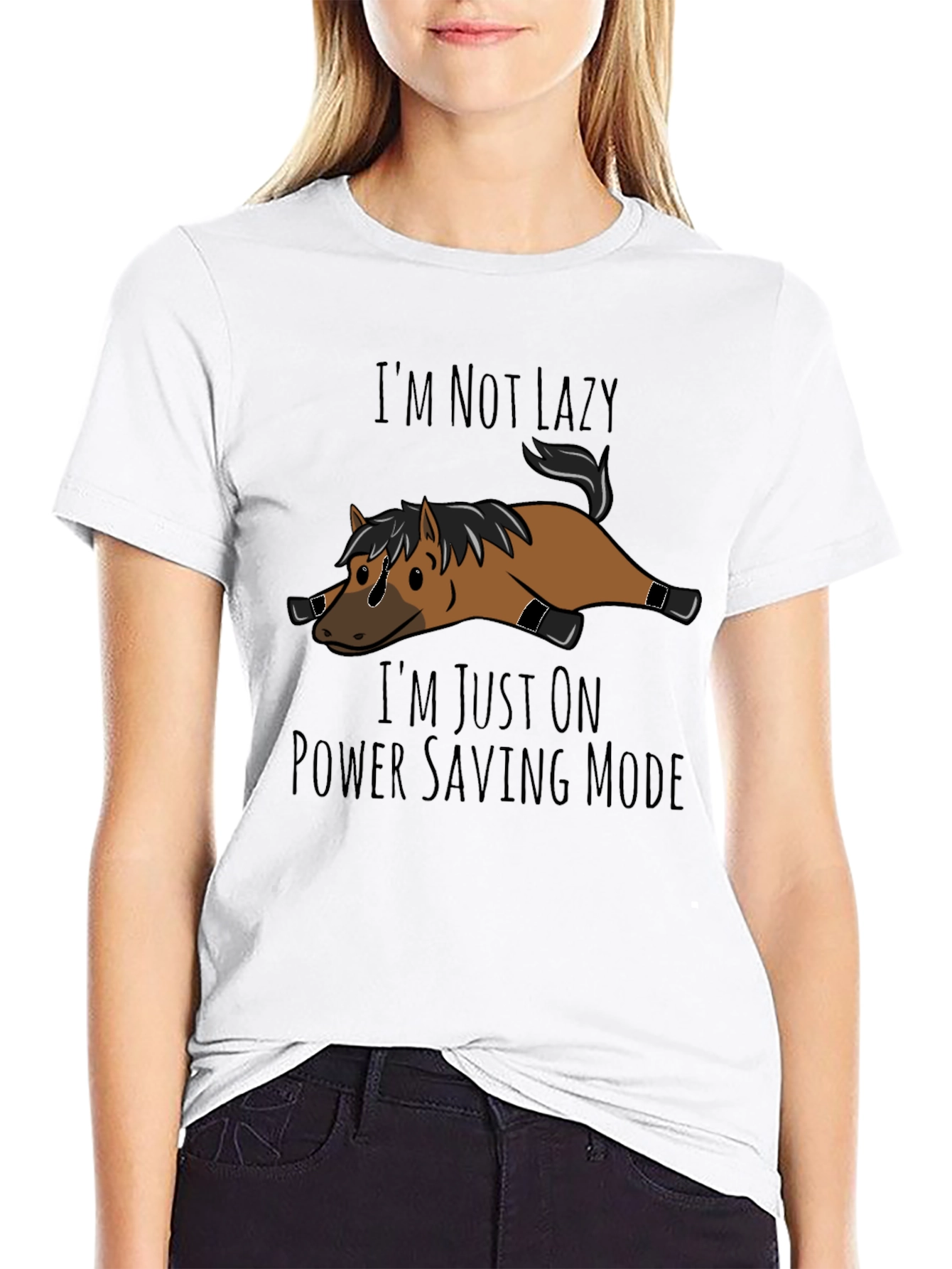 Black Lazy Horse T-Shirt - Power Saving Mode Funny Tee view 9