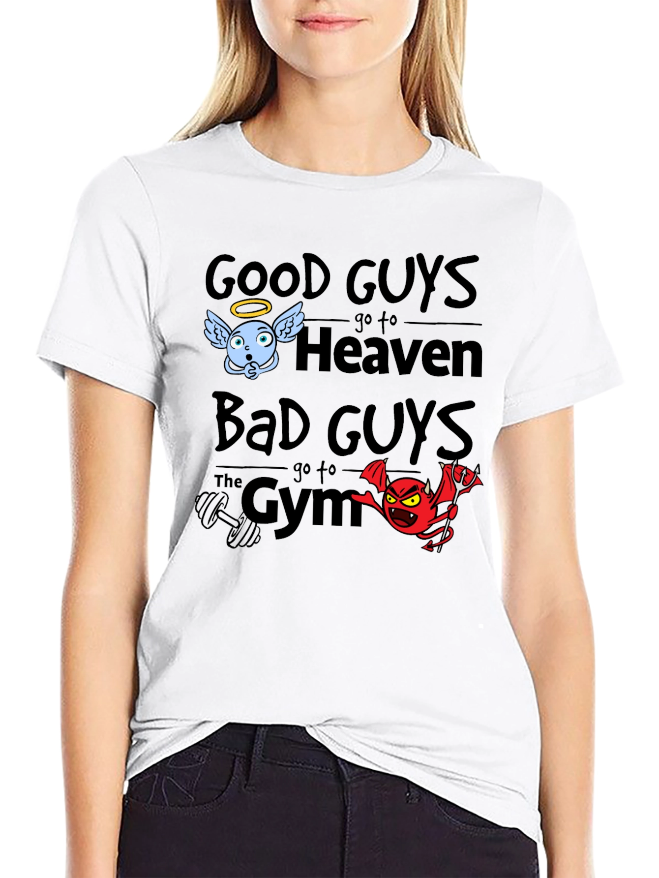 Black Good Guys Heaven Bad Guys Gym Graphic T-Shirt view 9