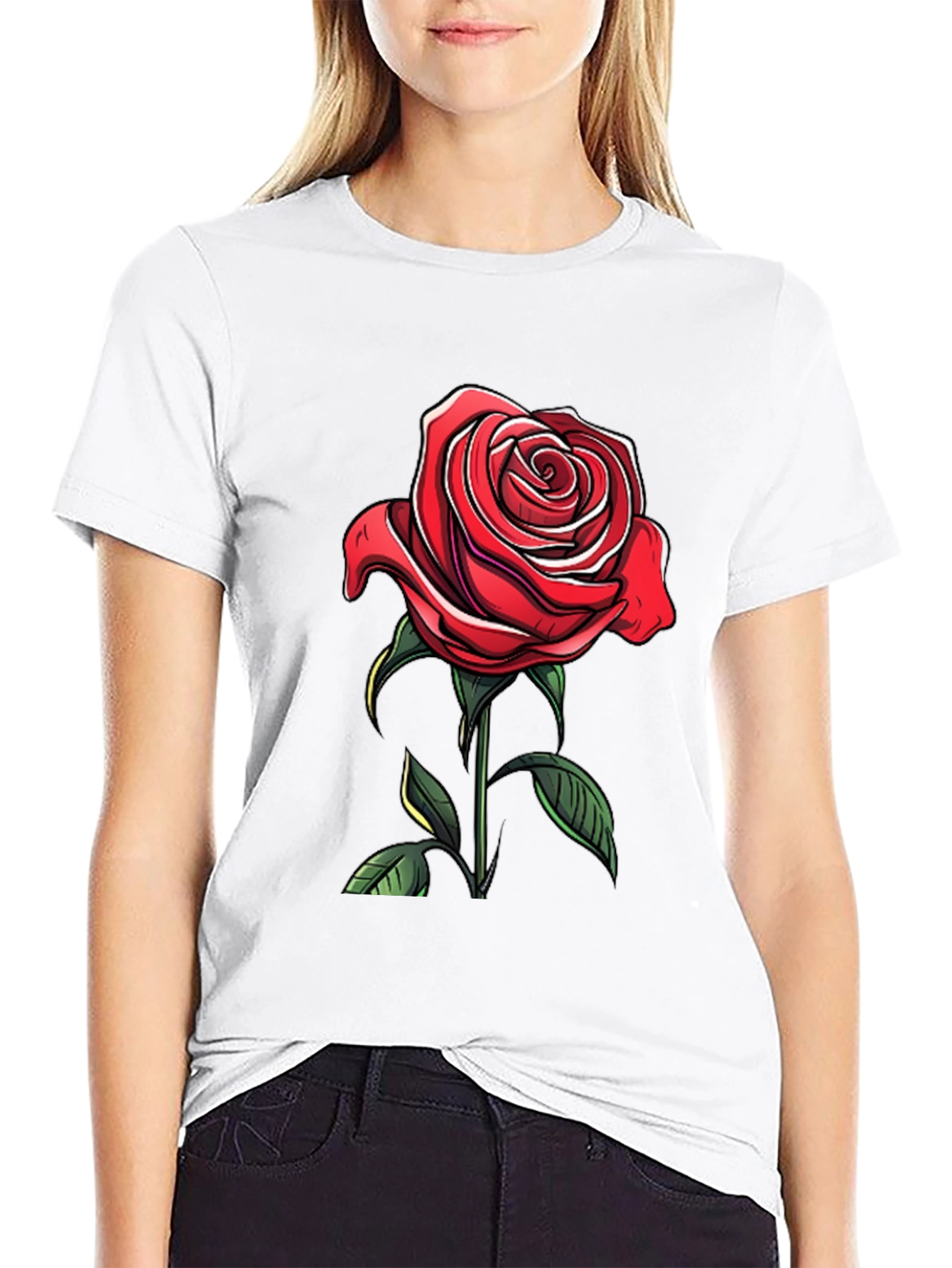 Black Red Rose Graphic Tee - Elegant Floral Design view 9