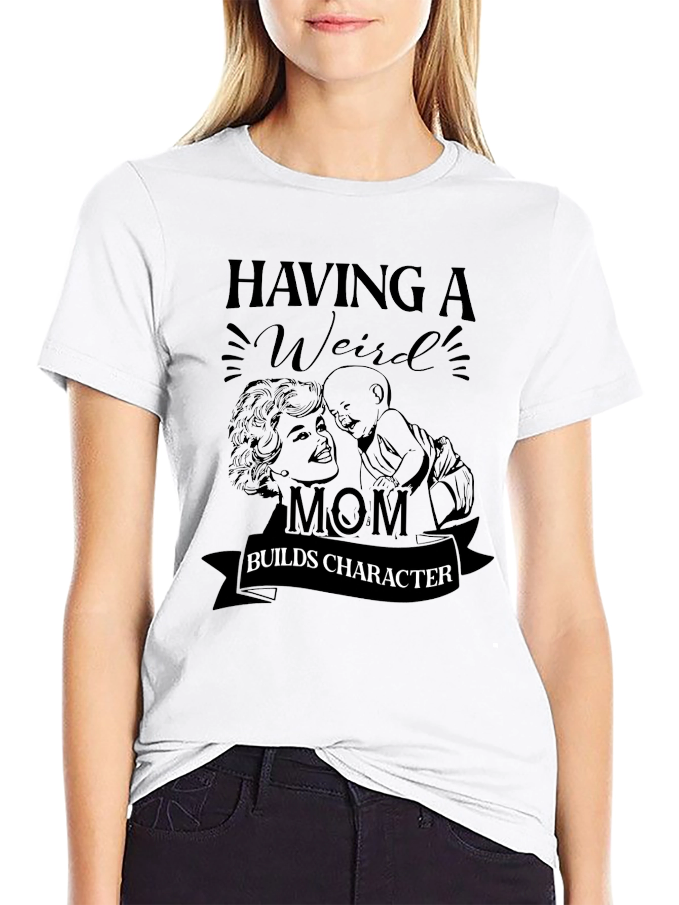 Black Weird Mom Builds Character Black T-Shirt view 9