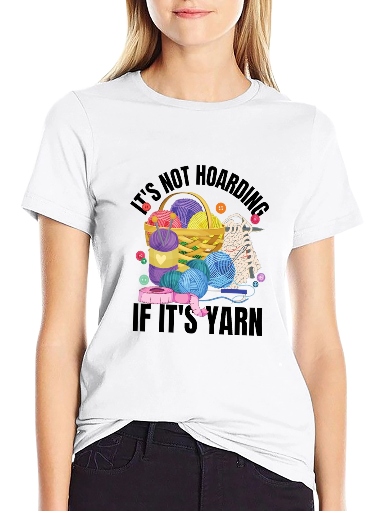 Black It's Not Hoarding If It's Yarn T-Shirt view 9