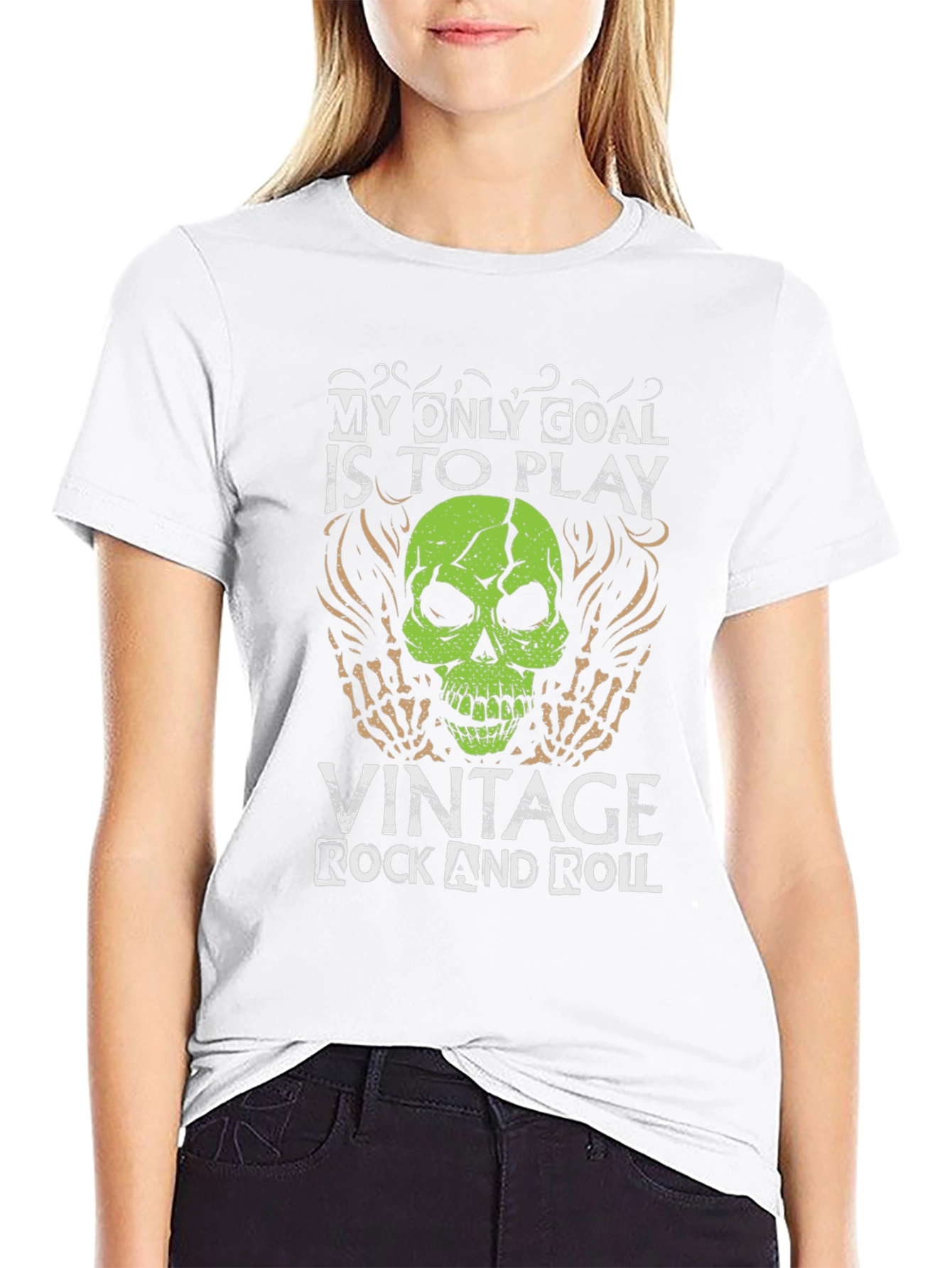 Black Vintage Rock & Roll Skull Graphic Tee view 9