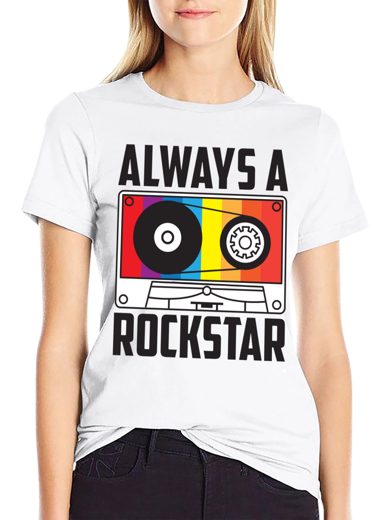 Black Always A Rockstar Cassette Graphic Tee view 9
