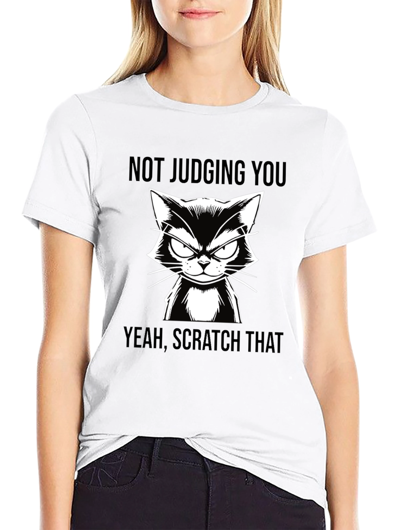 Black Funny Cat T-Shirt - Not Judging You Tee view 9