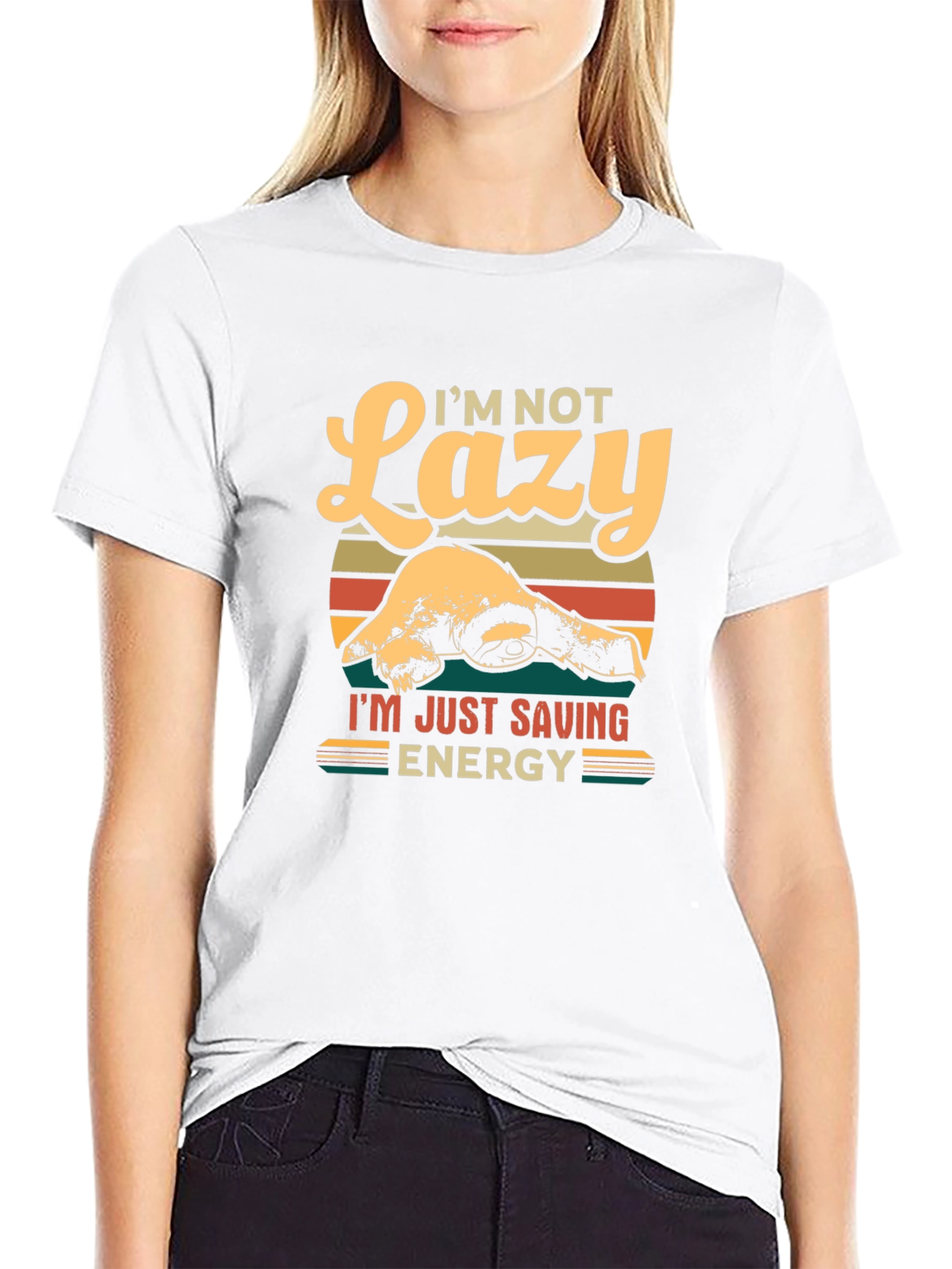 Black Lazy Sloth Energy Saving Graphic T-Shirt view 9