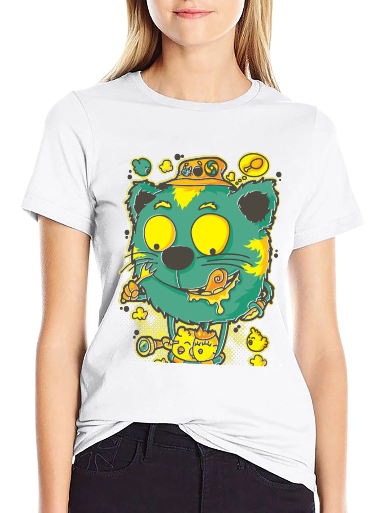 Black Cartoon Cat Graphic Tee view 9