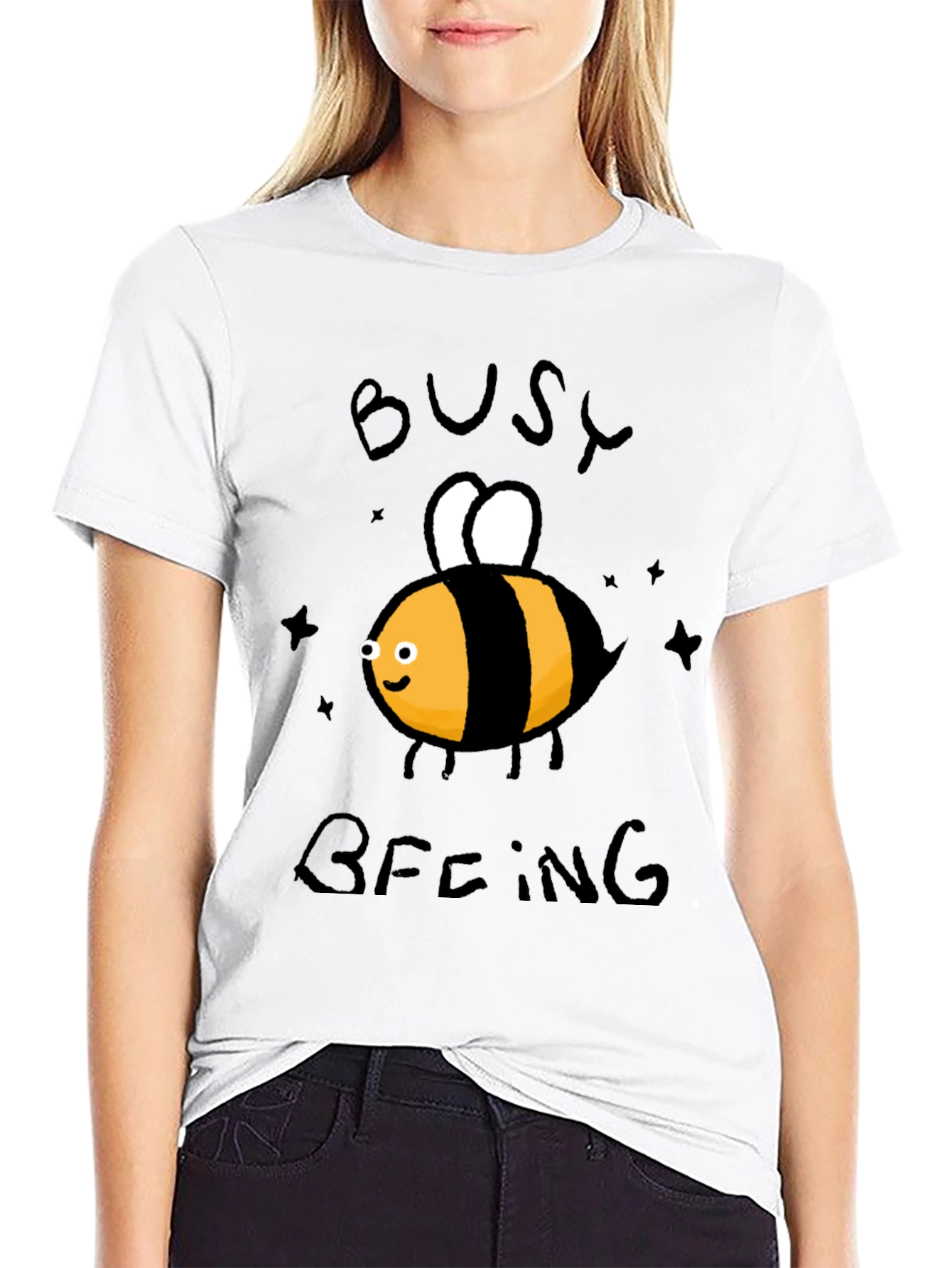 Black Busy Beeing T-Shirt - Black Crew Neck Graphic Tee view 9
