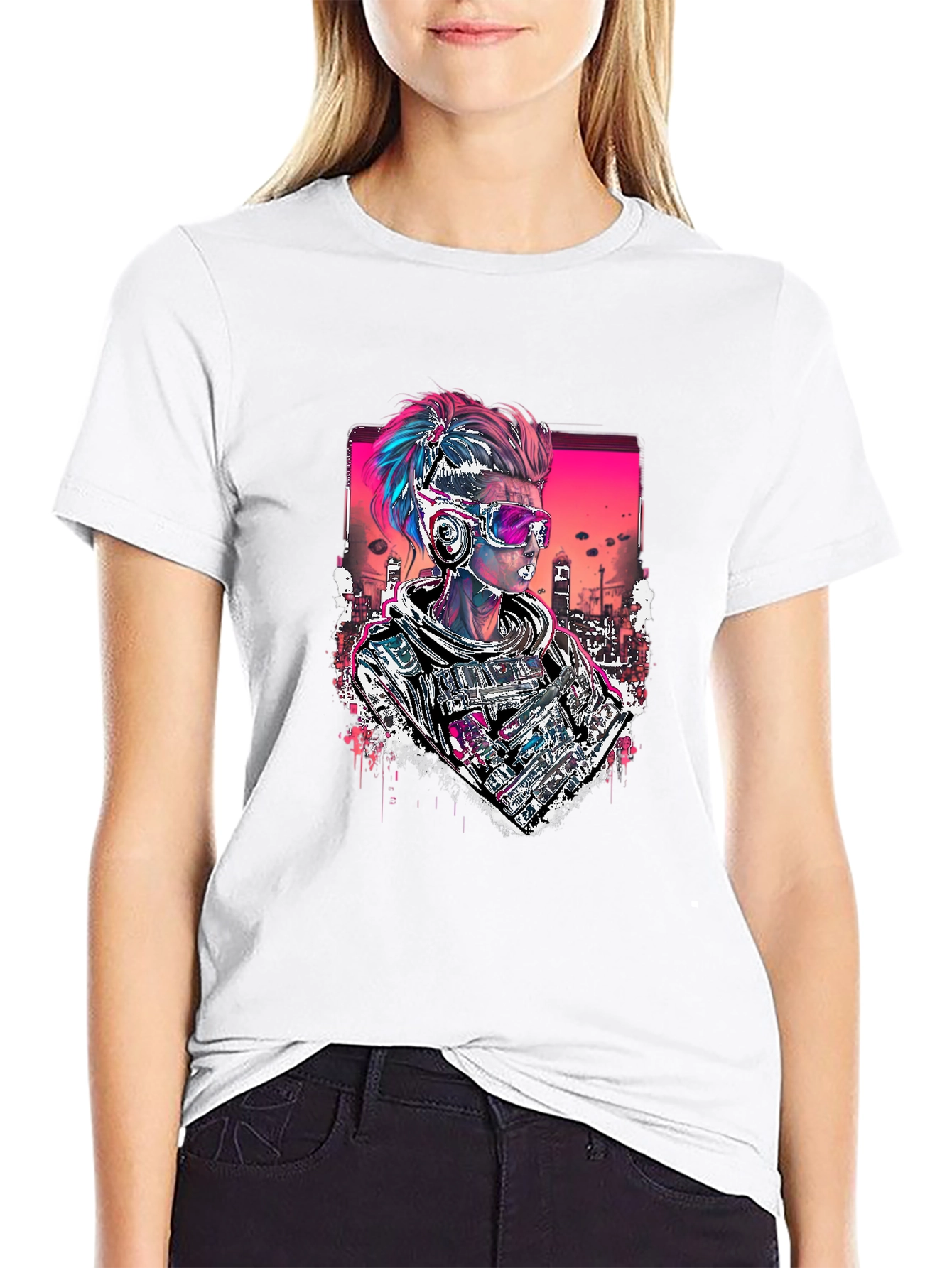 Black Cyberpunk Soldier Graphic Black Tee view 9