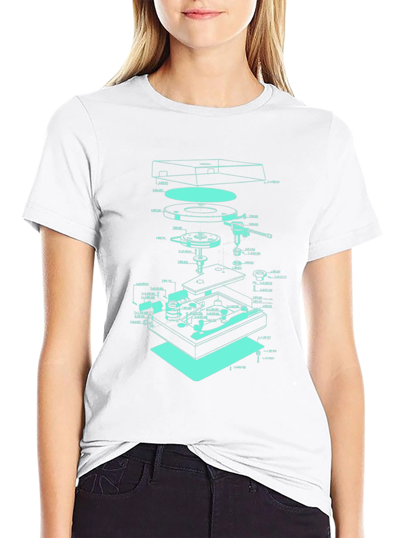 Turntable Schematic Graphic Tee - Cool Music Lover Design - 9
