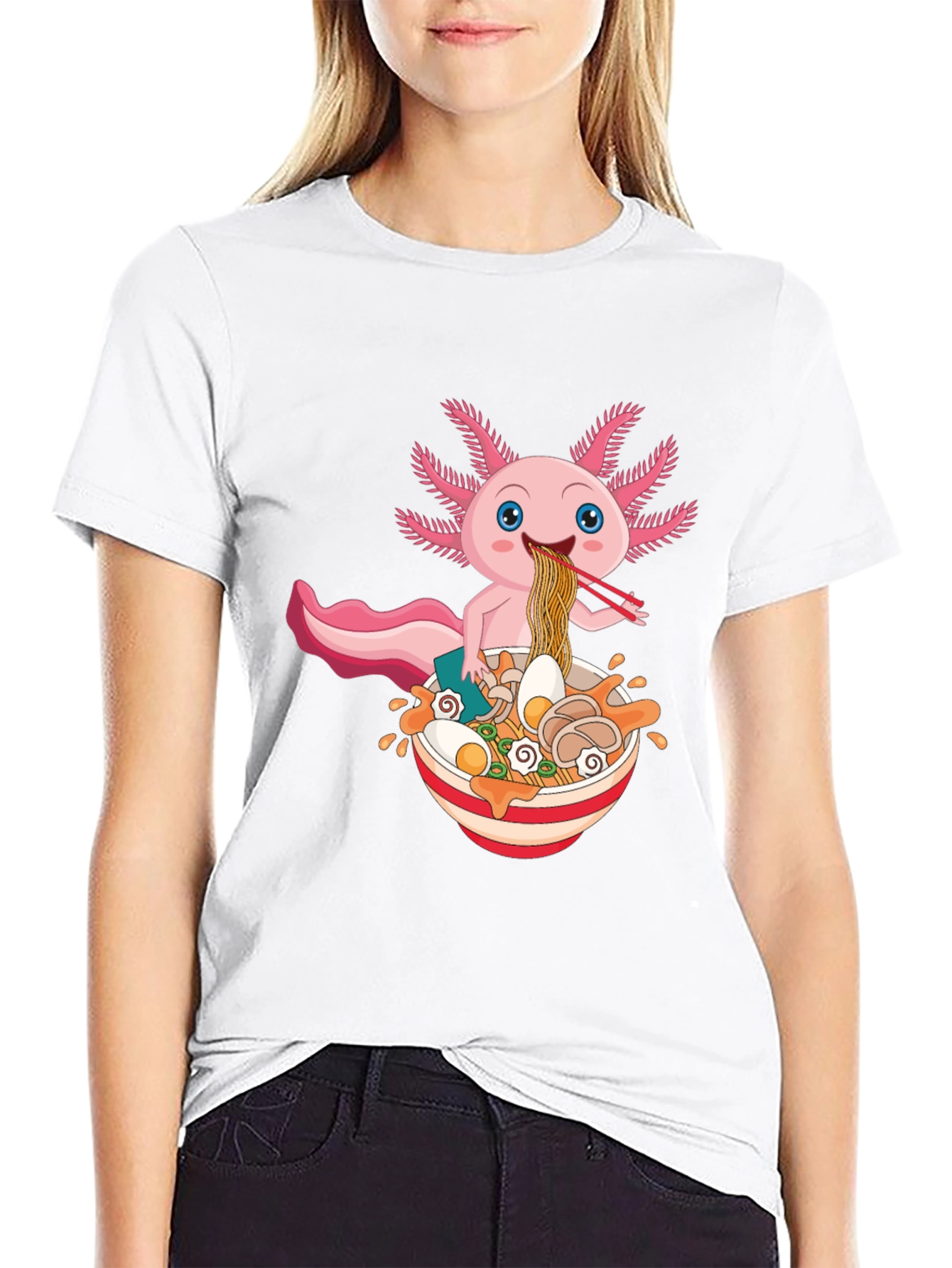 Black Axolotl Ramen T-Shirt - Cute Kawaii Noodle Lover Tee view 9