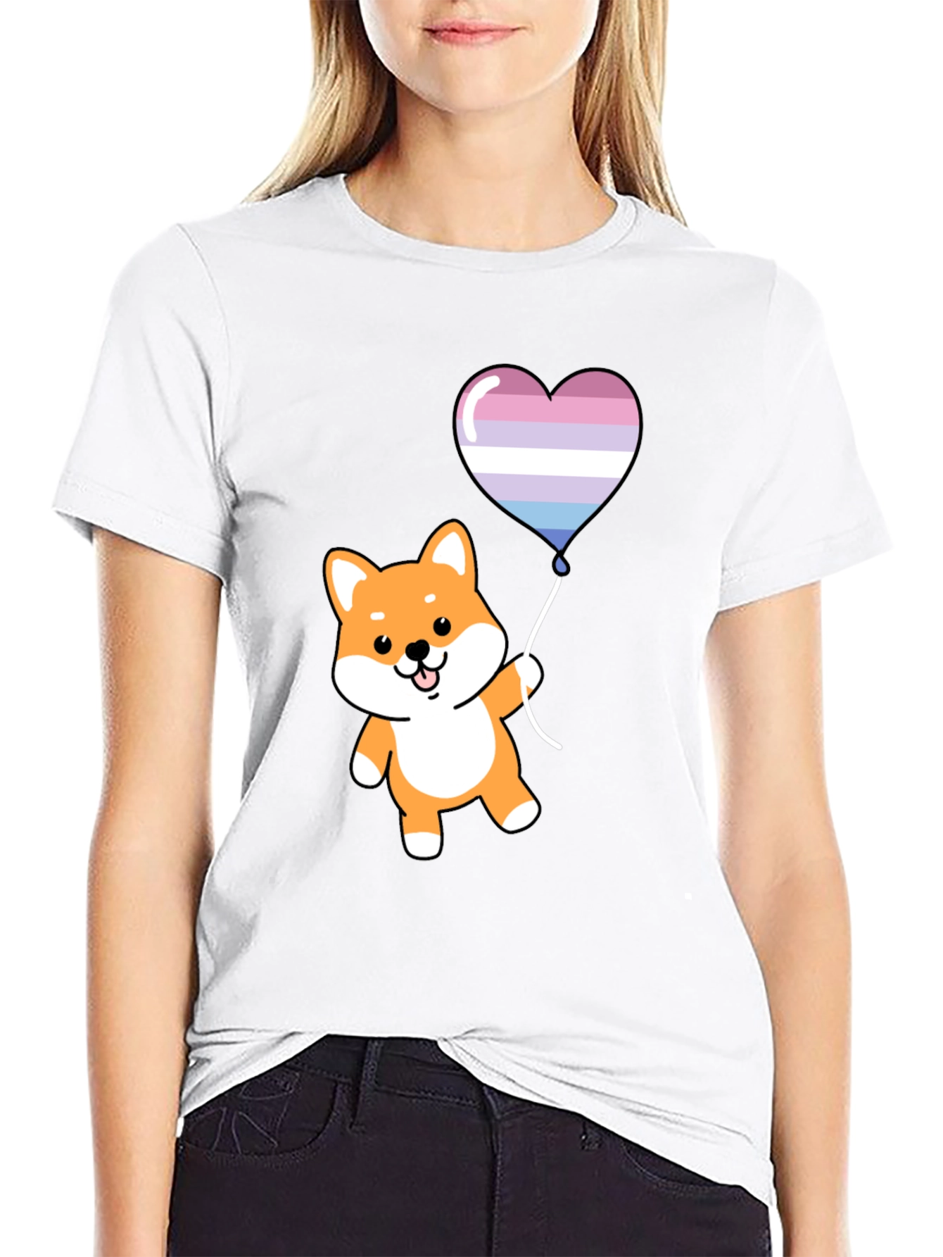 Black Shiba Inu Heart Balloon Graphic Tee view 9