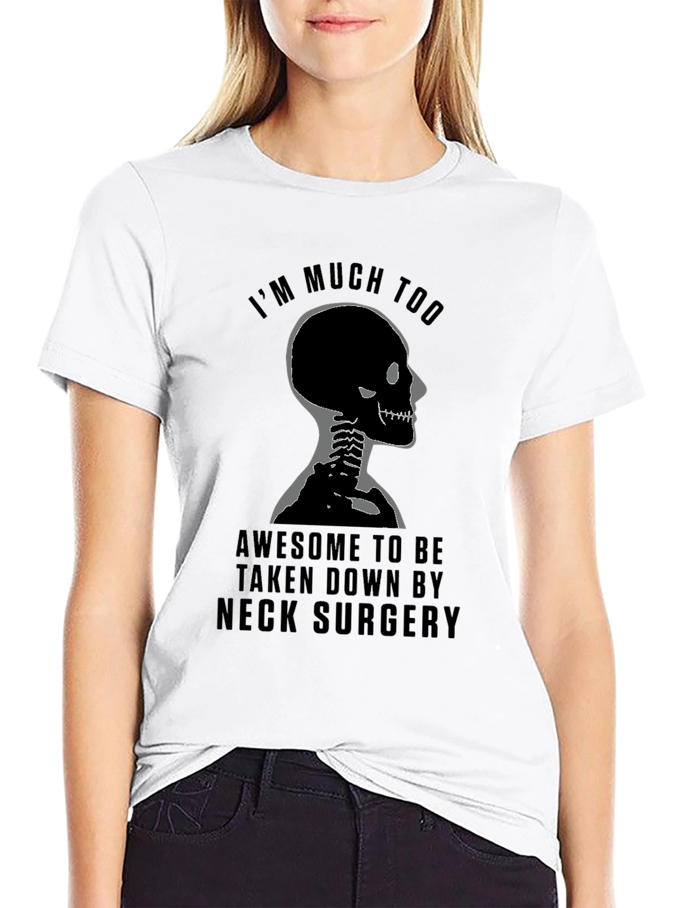 Black Humorous Neck Surgery Skeleton T-Shirt view 9