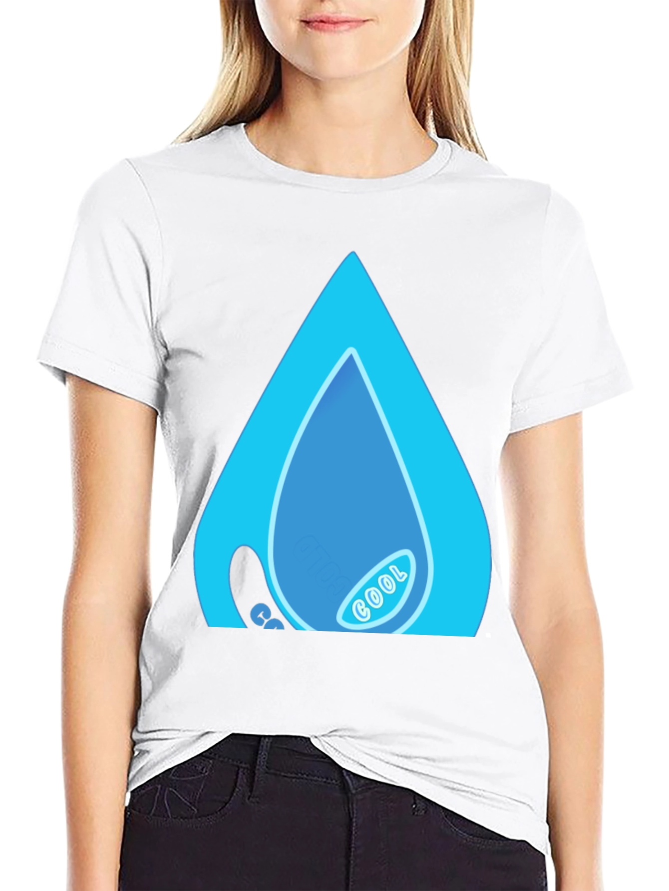 Black Cool Water Drop Graphic Black T-Shirt view 9