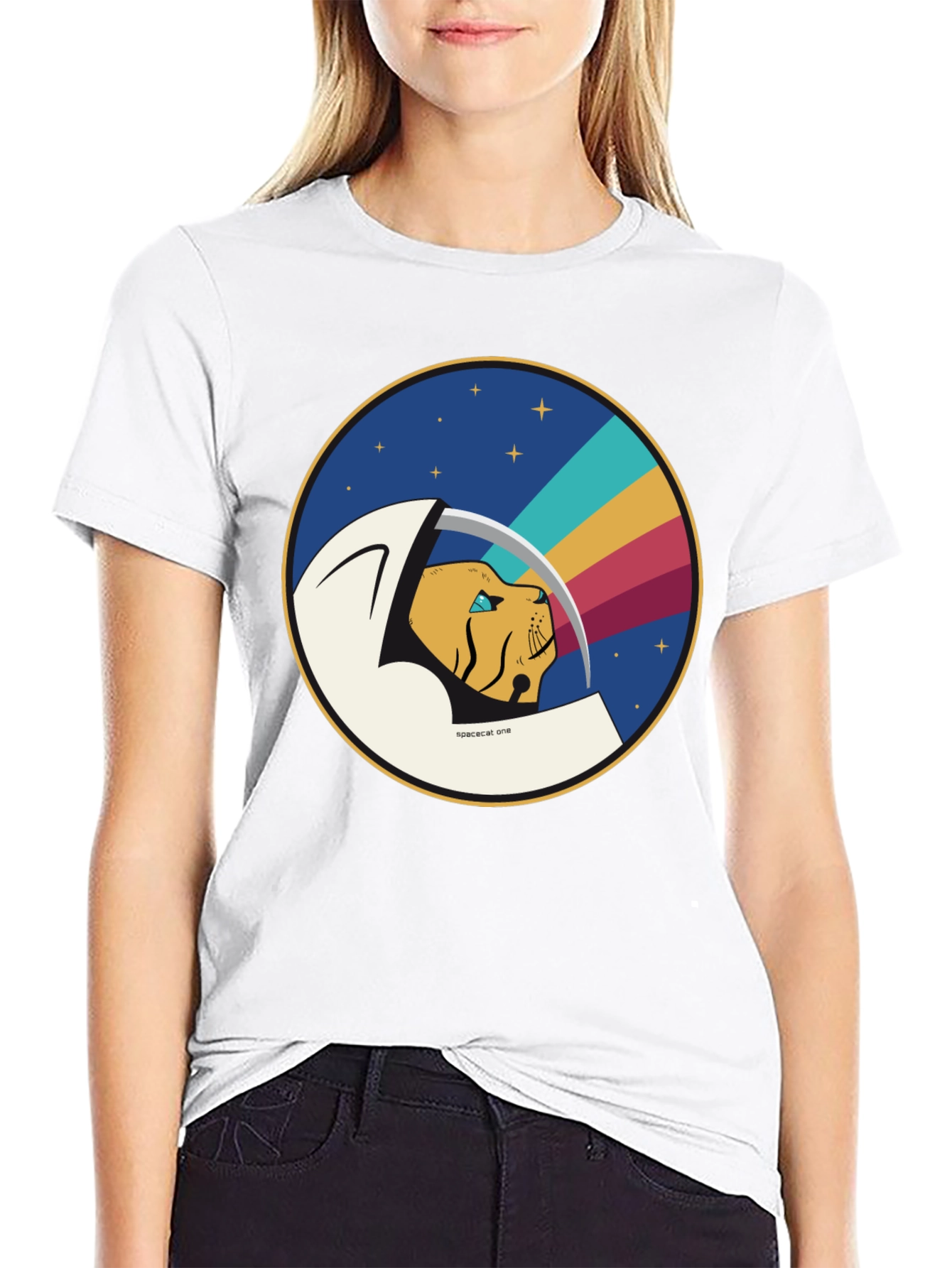 Black Space Cat One Graphic T-Shirt view 9