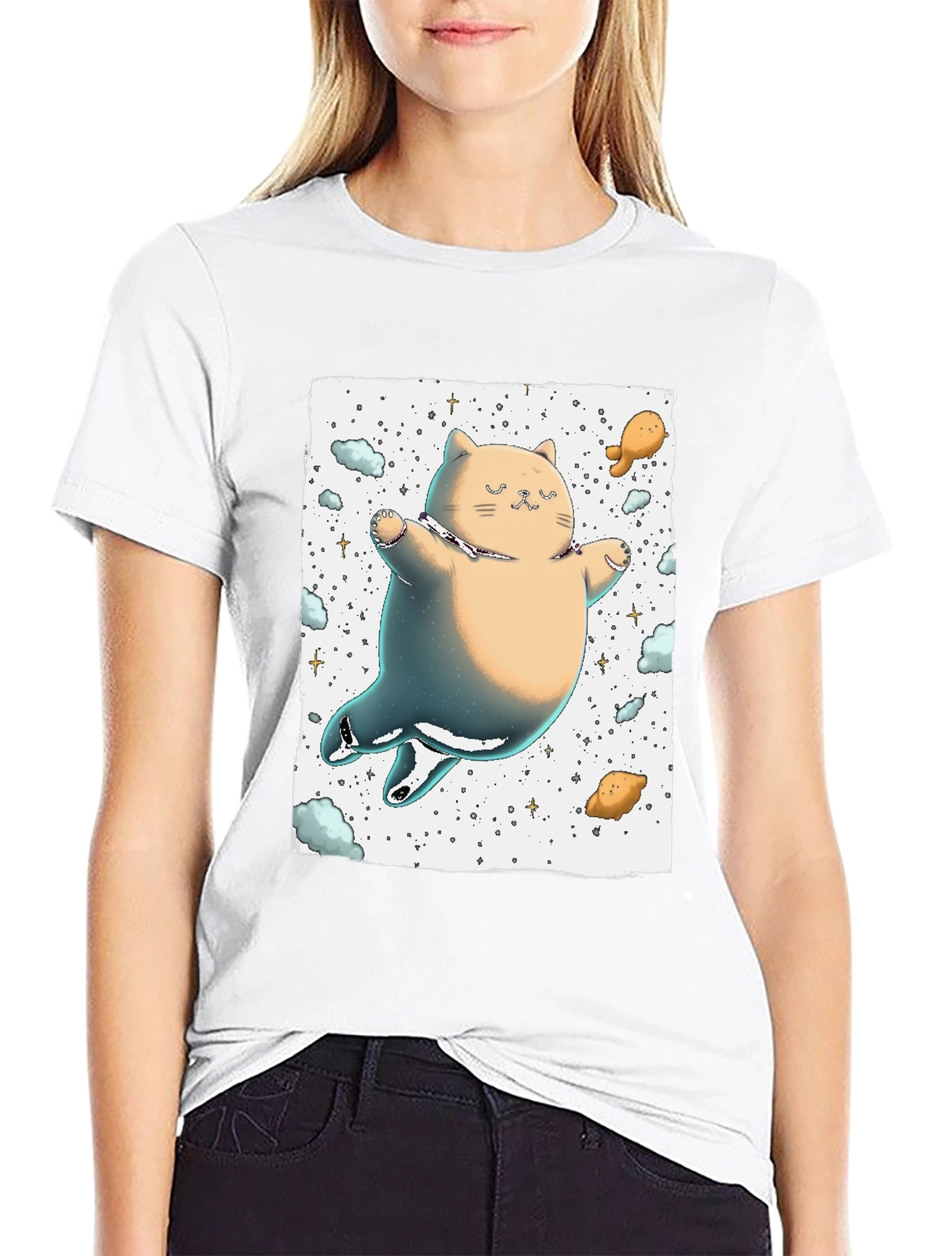 Black Space Cat T-Shirt - Adorable Feline in the Cosmos! view 9