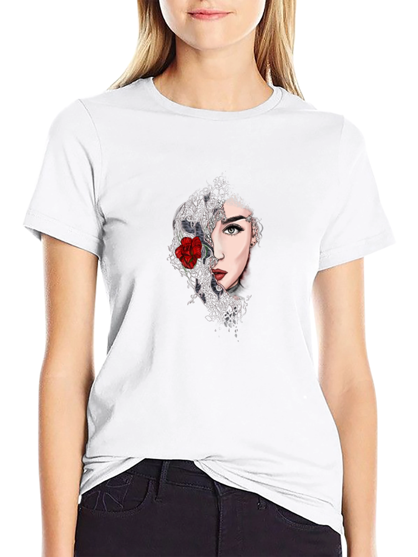 Black Woman With Rose Graphic Tee - Stylish Casual Top view 9