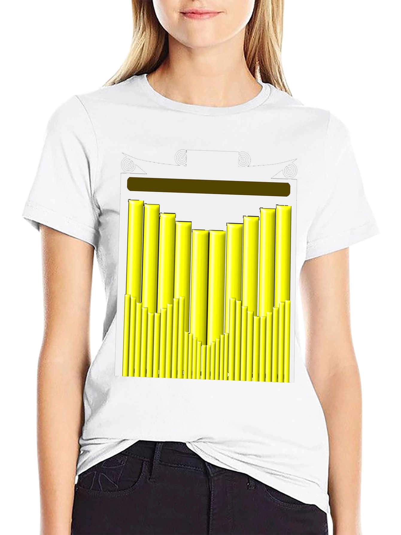 Black Abstract Graphic Tee - Modern Yellow Bars Design view 9