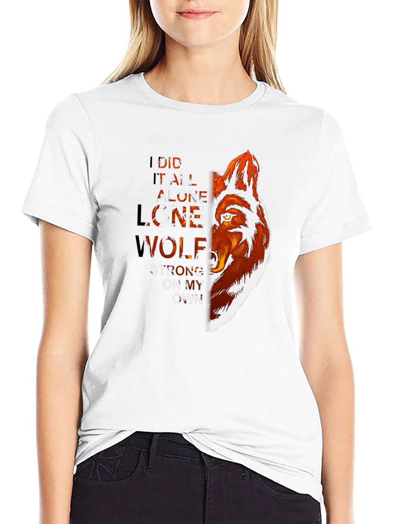 Black Lone Wolf Graphic Print T-Shirt - Strong, Independent Style view 9