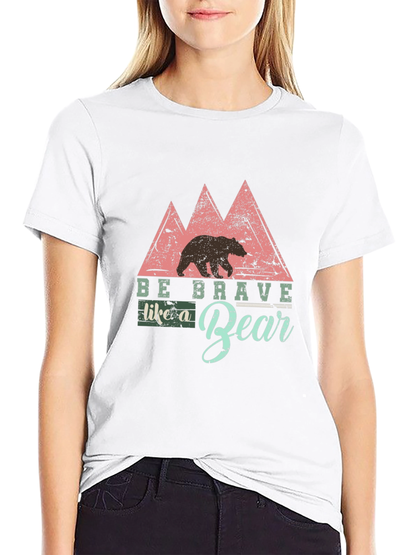 Black Be Brave Like a Bear Black T-Shirt - Nature Inspired Design view 9