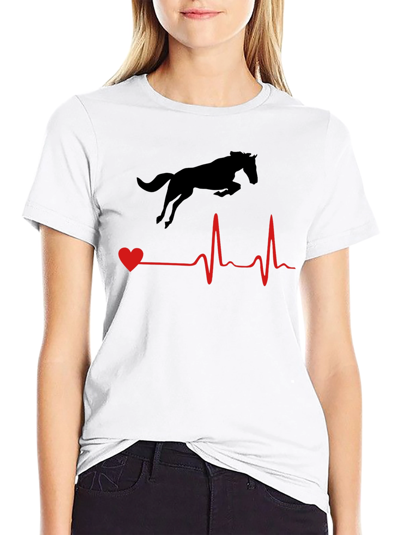 Black Horse Heartbeat Graphic Tee - Equestrian Lover Shirt view 9